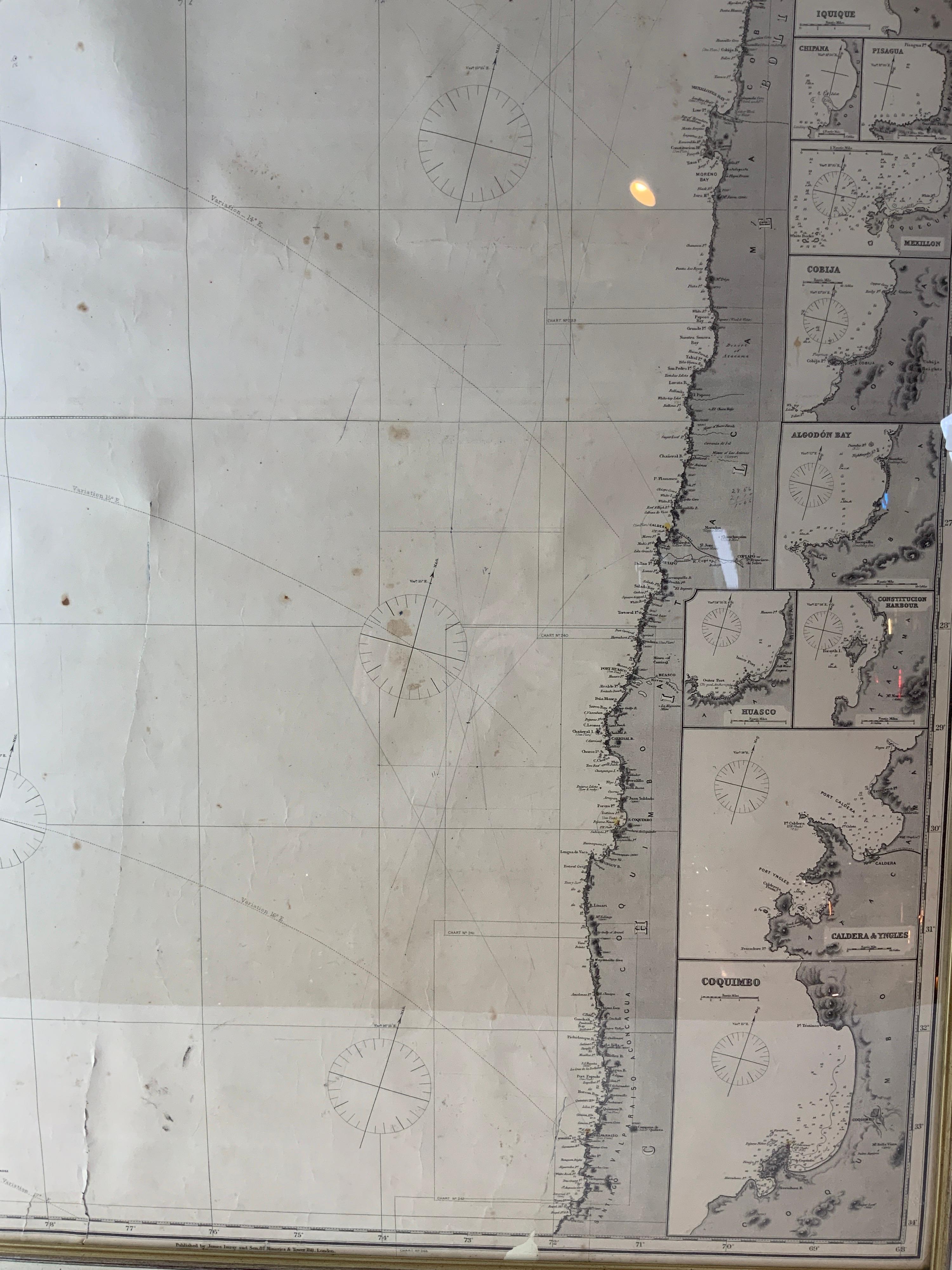Late 19th Century Chart of West Coast of South America by James Imray and Son For Sale
