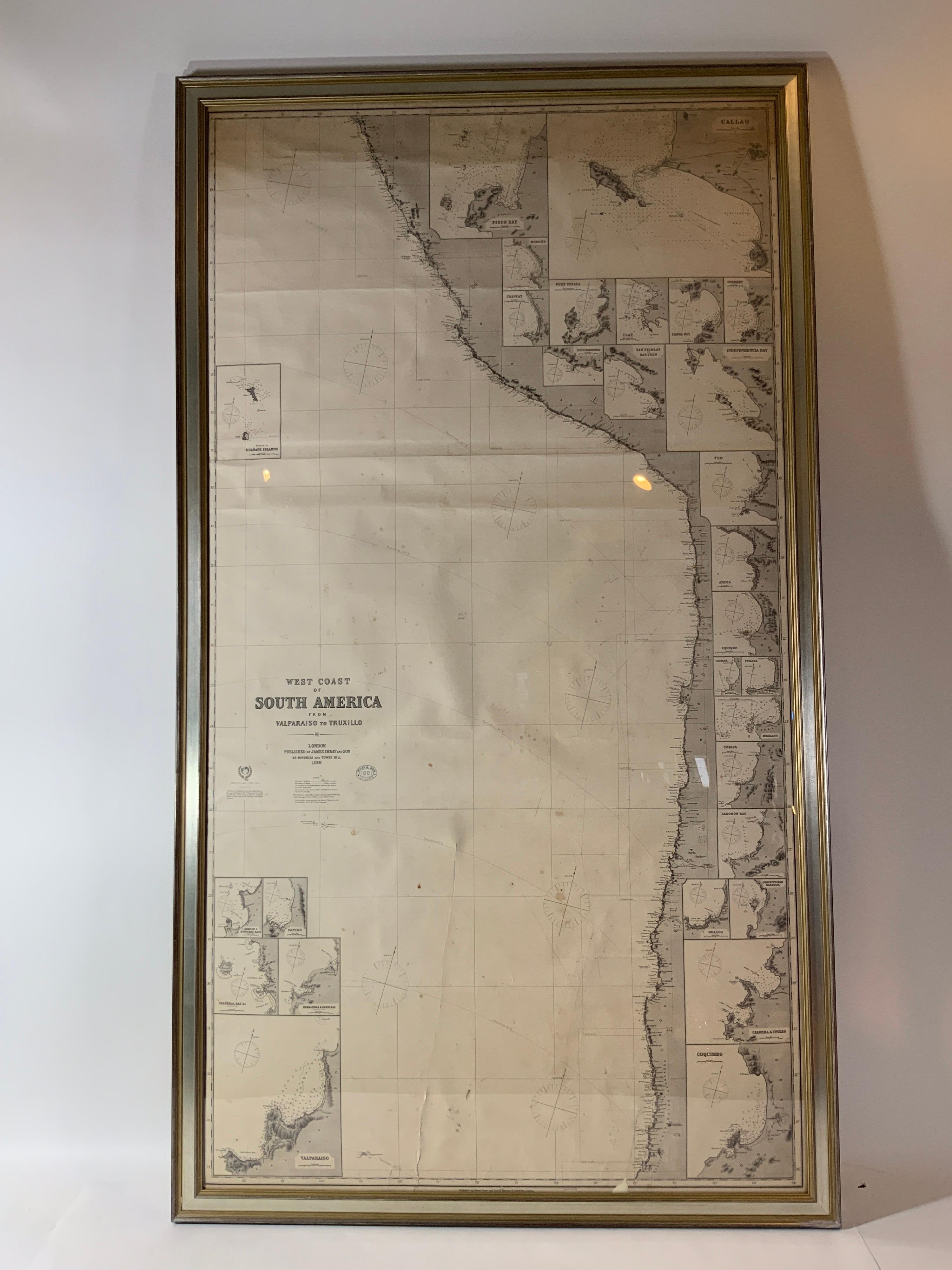 Chart of West Coast of South America by James Imray and Son For Sale 1