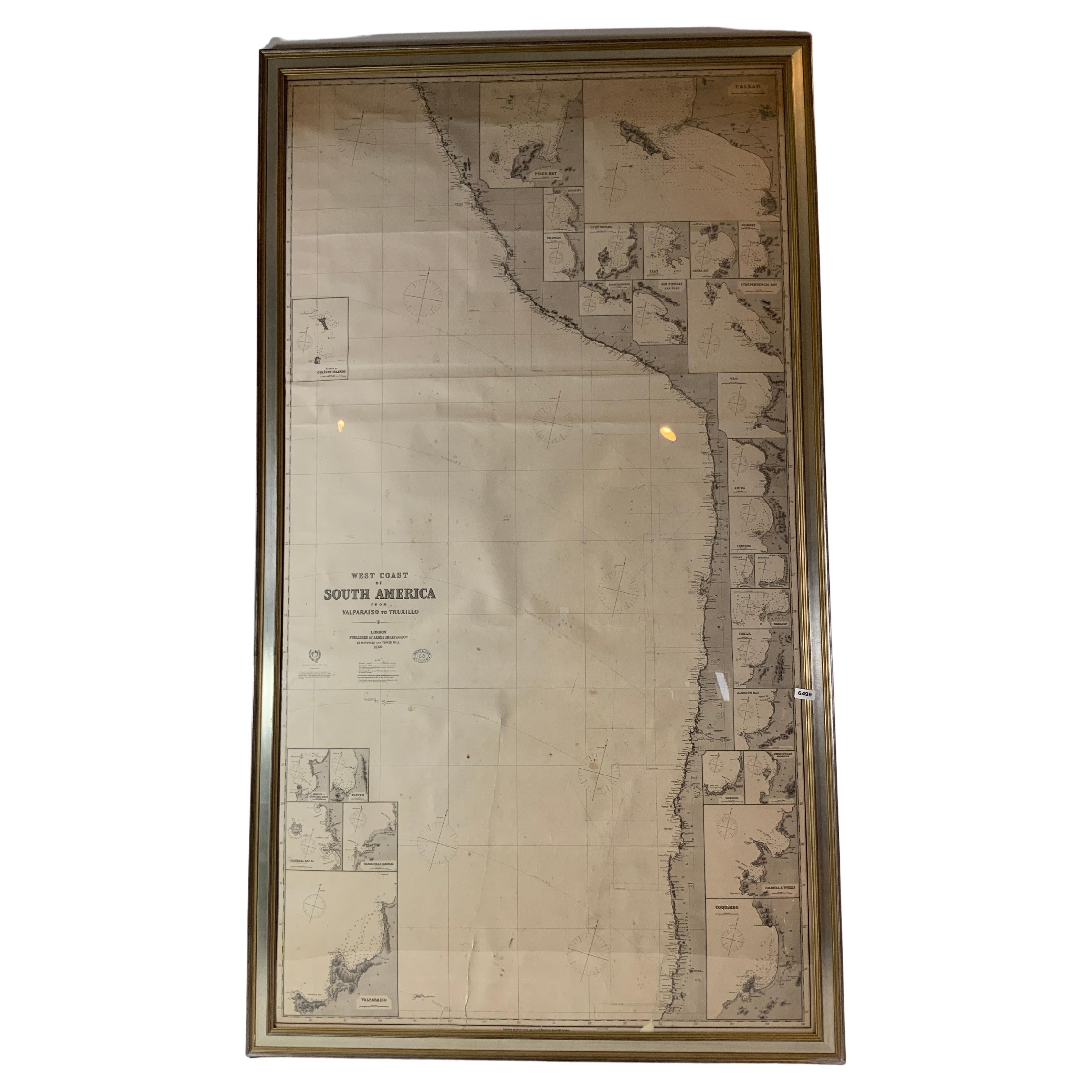 Chart of West Coast of South America by James Imray and Son For Sale at  1stDibs