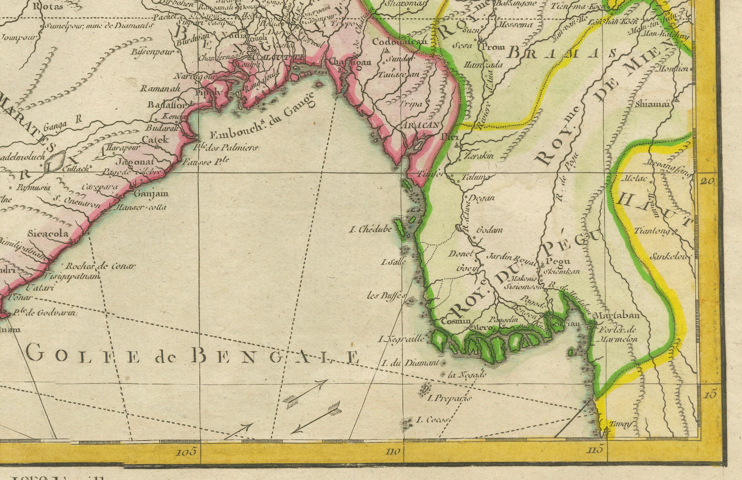 Trazando el curso del Imperio: los mapas del Océano Índico de Bonne, obra maestra de 1770 en venta 3