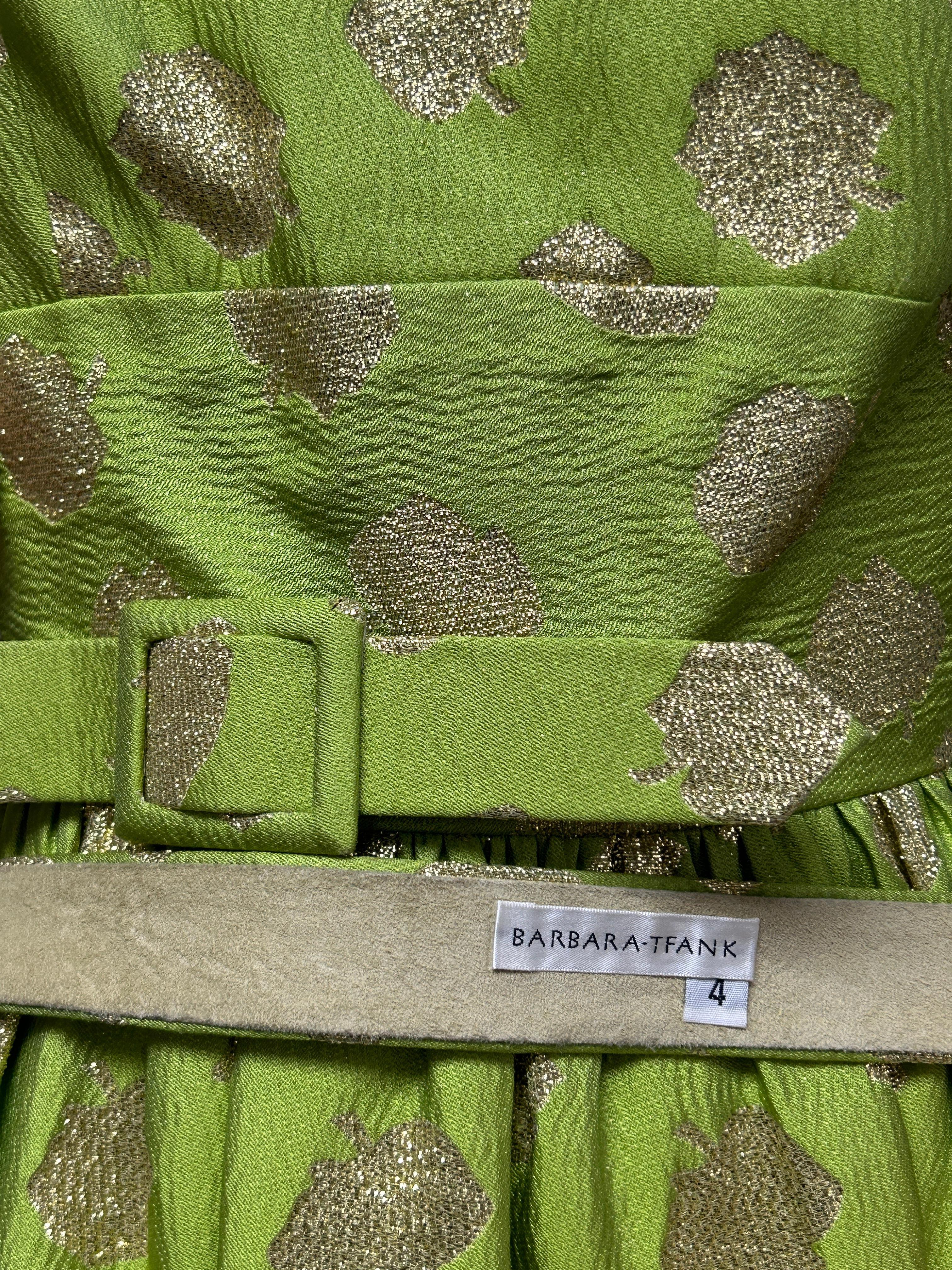 Vestido de fiesta brocado Chartreuse y dorado en venta 3