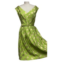 Vintage Chartreuse and Gold Brocade Party Dress