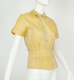 Chartreuse Atomic Age Camp Shirt with Rhinestone Starburst Collar – XS, 1950s