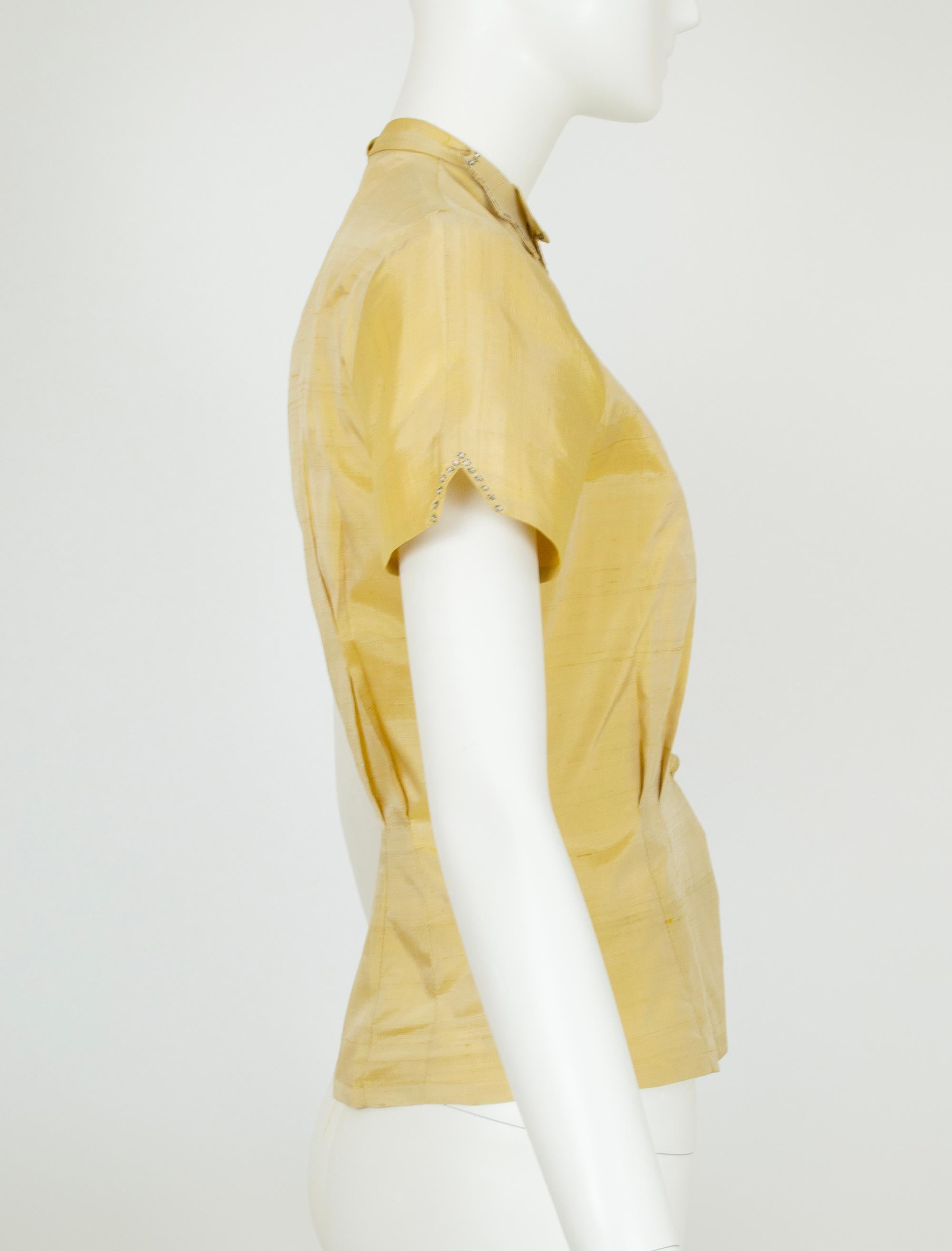 Beige Camicia da campeggio dell'era atomica color chartreuse con colletto a stella con strass - XS, anni '50 in vendita