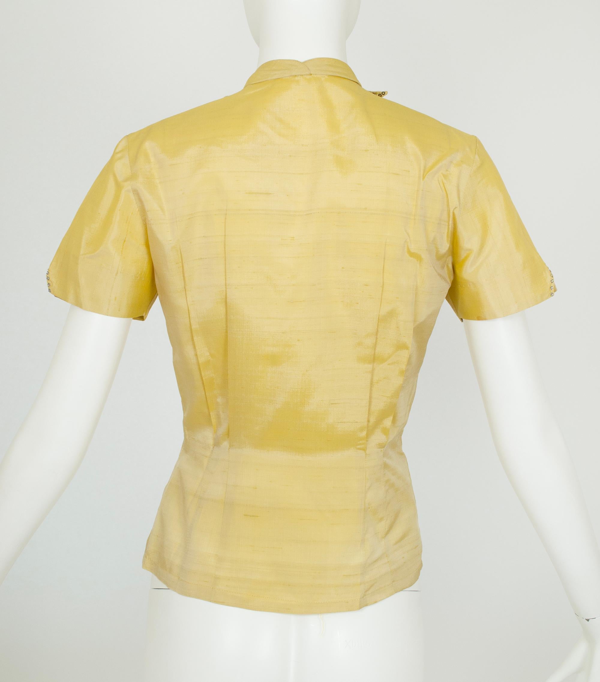 Camicia da campeggio dell'era atomica color chartreuse con colletto a stella con strass - XS, anni '50 In condizioni ottime in vendita a Tucson, AZ
