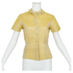 Vintage Chartreuse Atomic Age Camp Shirt with Rhinestone Starburst Collar – XS, 1950s