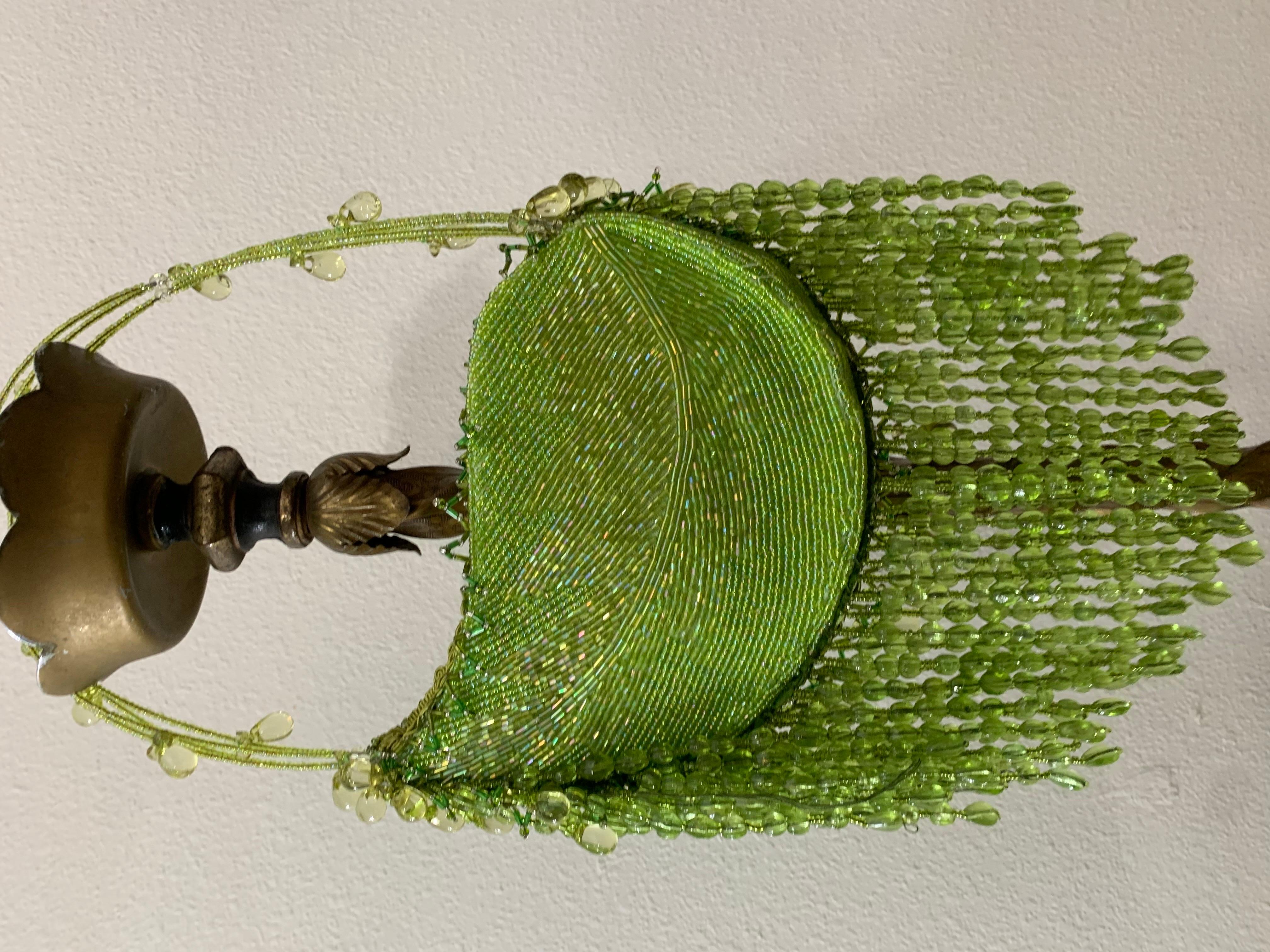 Chartreuse Bugle-Beaded Shoulder Bag w/ Exquisite Glass Beaded Fringe 5