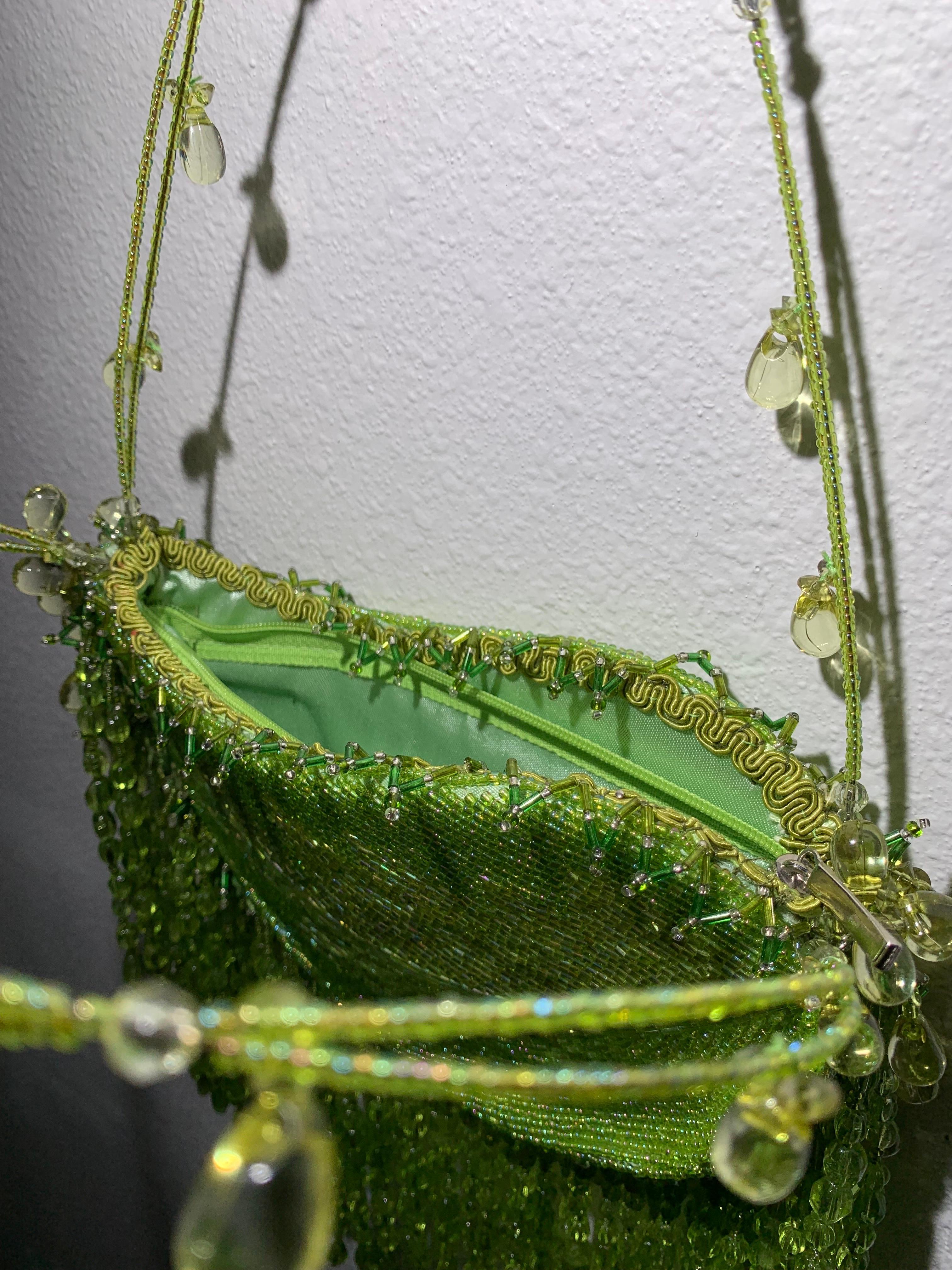 Chartreuse Bugle-Beaded Shoulder Bag w/ Exquisite Glass Beaded Fringe 2