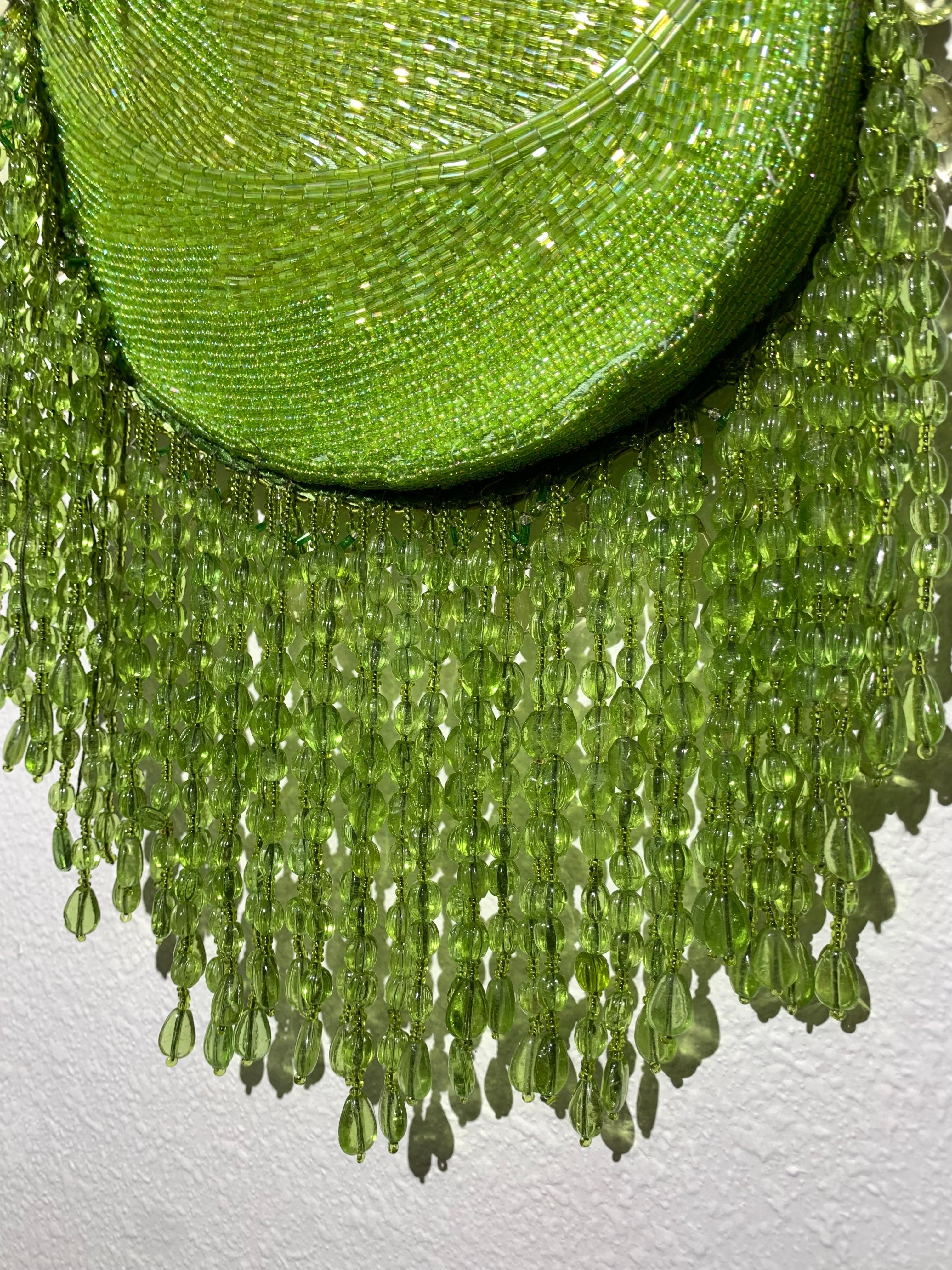 Chartreuse Bugle-Beaded Shoulder Bag w/ Exquisite Glass Beaded Fringe 3
