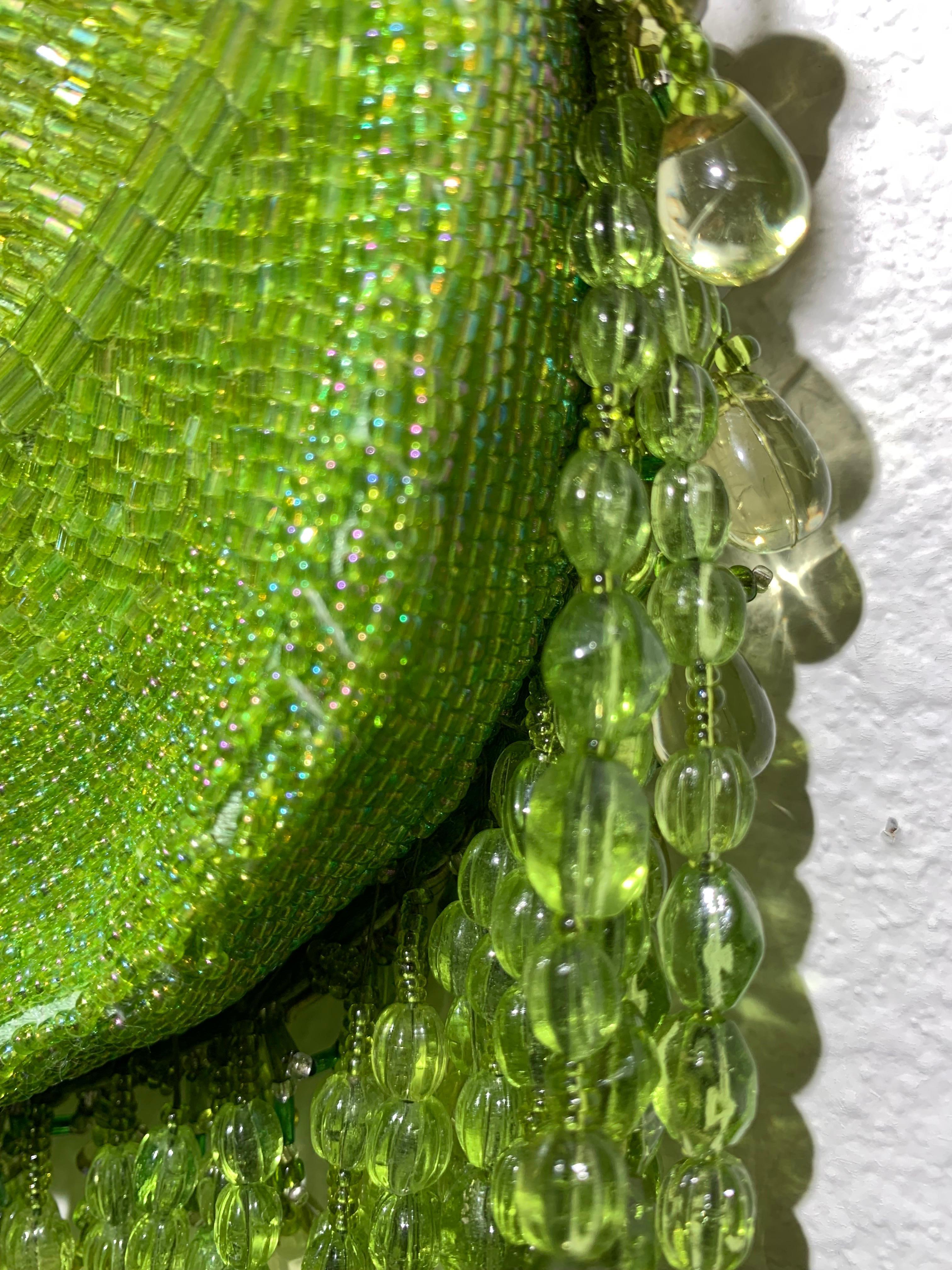 Chartreuse Bugle-Beaded Shoulder Bag w/ Exquisite Glass Beaded Fringe 4