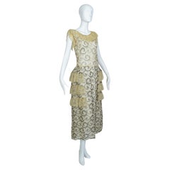 Chartreuse Edwardian Chiffon Robe de Style with Scrolling Embroidery - XS, 1910s