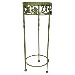 Chartreuse Metal Fleur de lis Scrolled Plant Stand, Mid-Century Modern