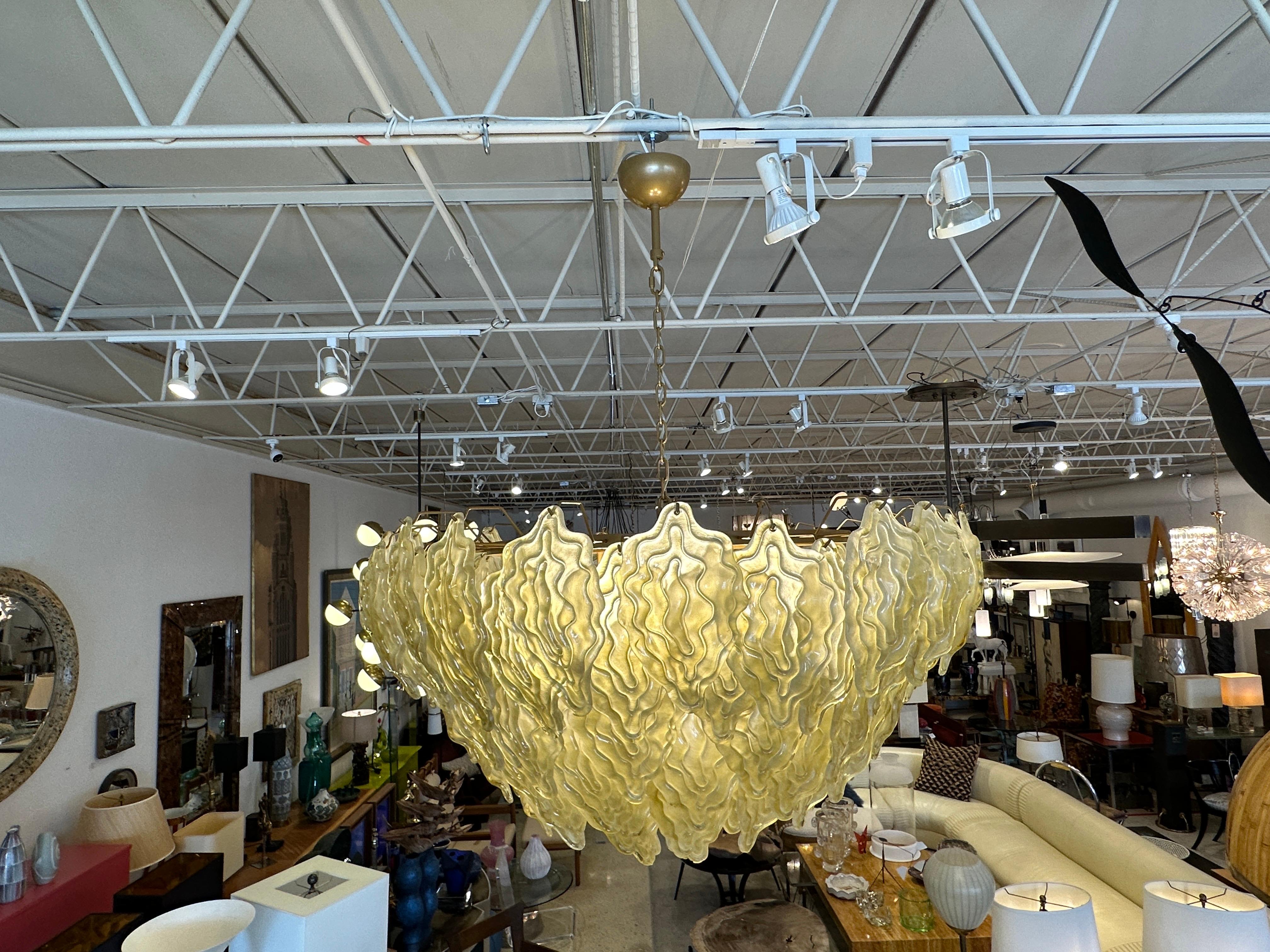 Chartreuse Murano Glass Leaf Tapering Chandelier In Good Condition For Sale In East Hampton, NY