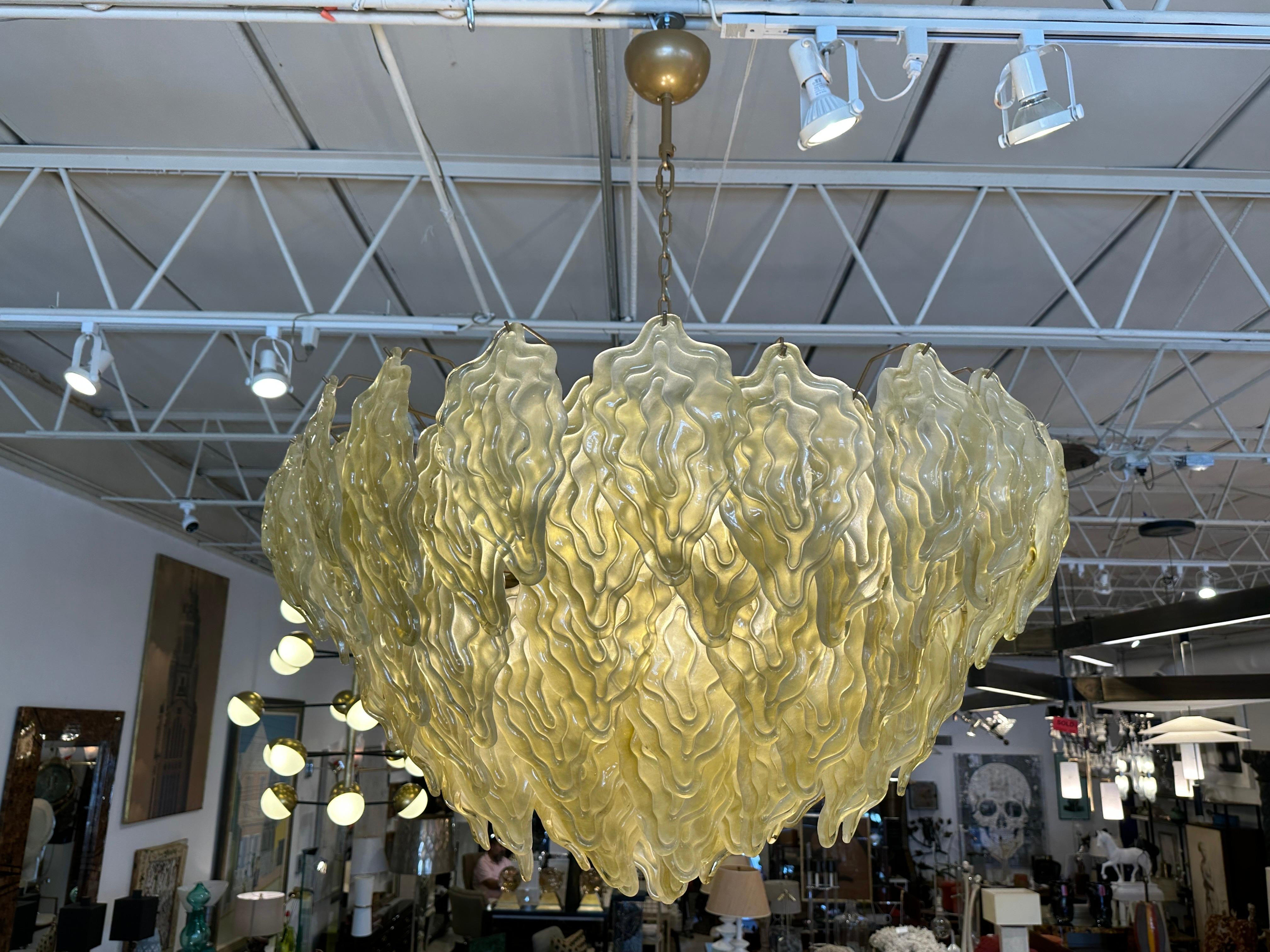 Chartreuse Murano Glass Leaf Tapering Chandelier For Sale 1