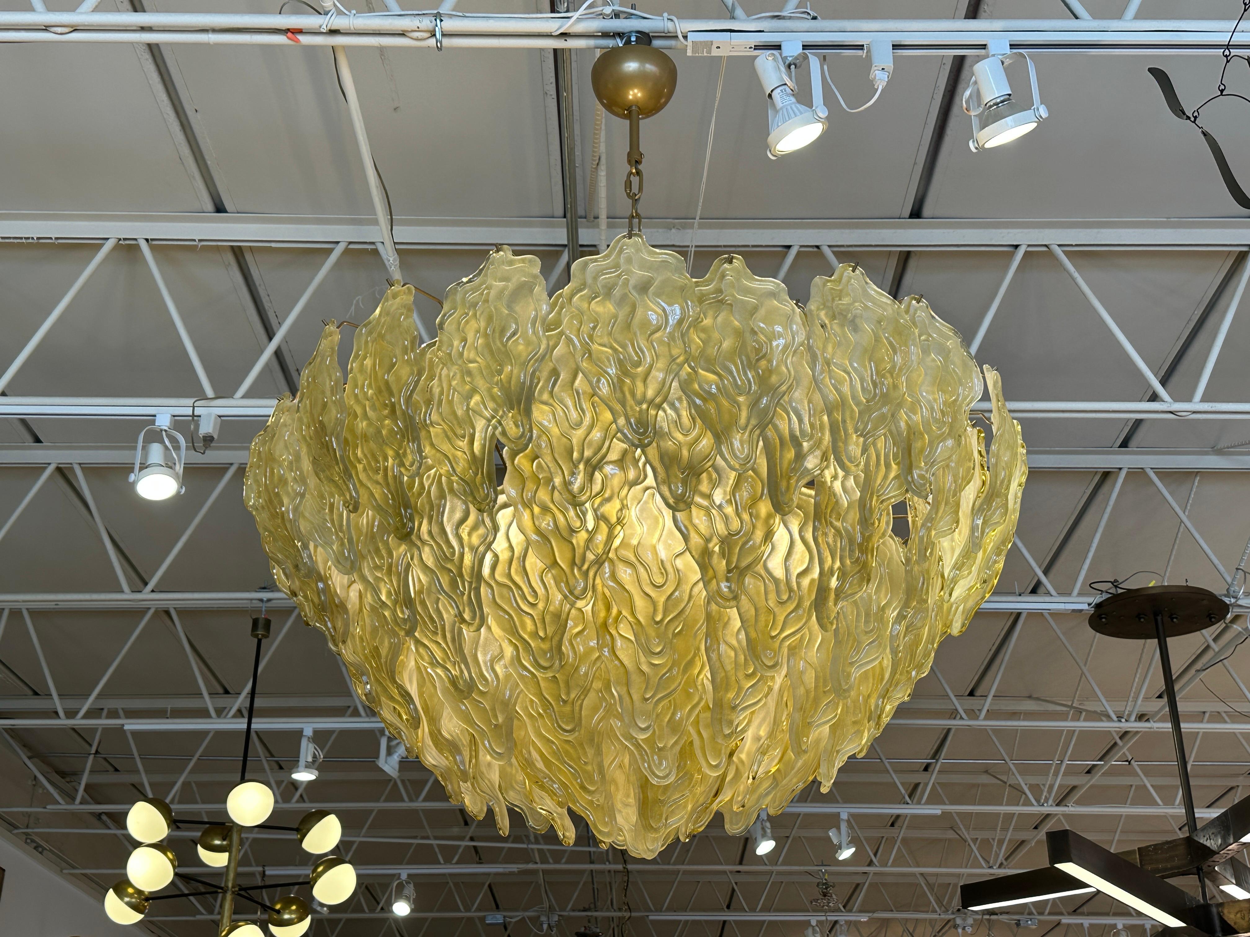 Chartreuse Murano Glass Leaf Tapering Chandelier For Sale 3