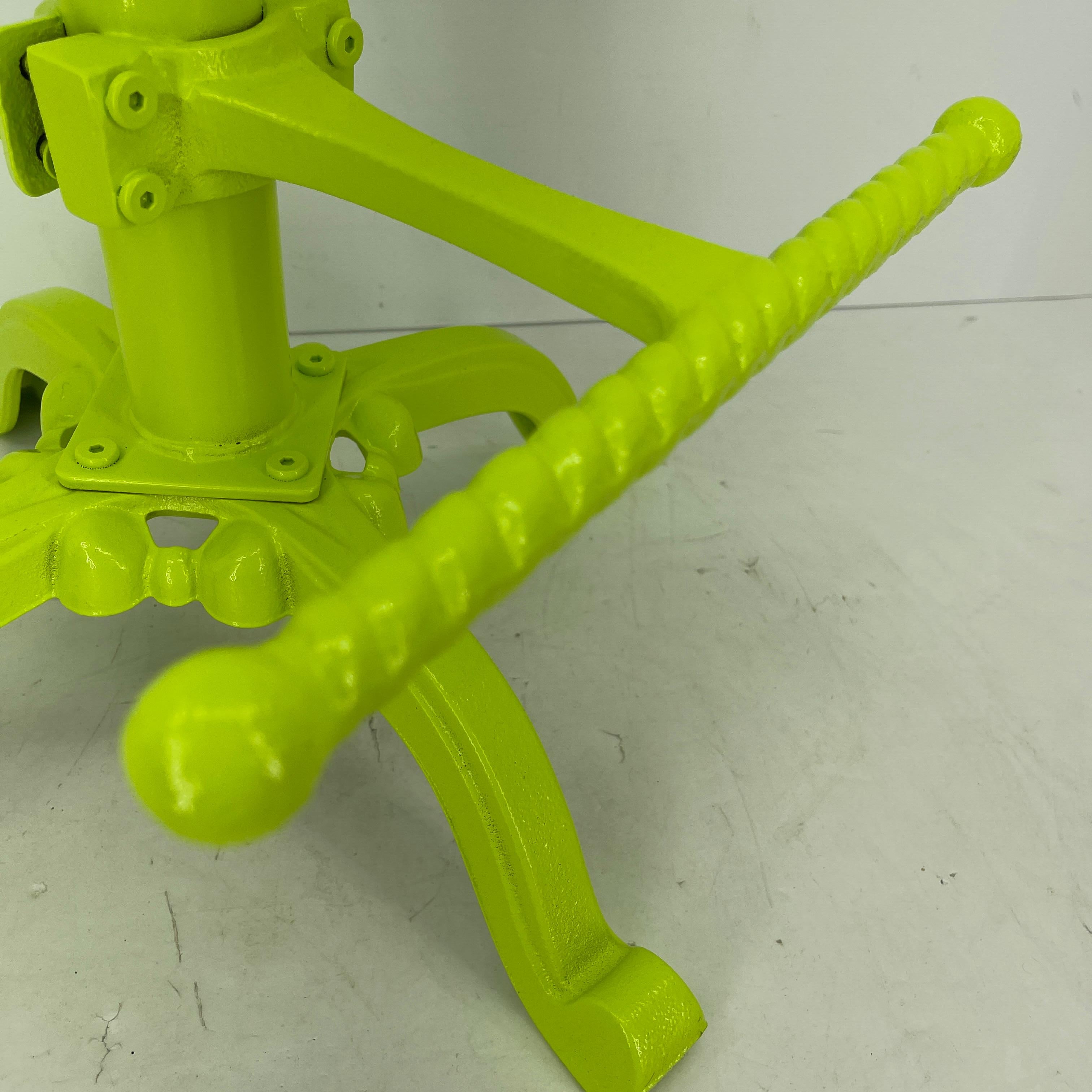 Vintage Industrial Metal Tractor Seat Stool, Powder Coated Chartreuse For Sale 2