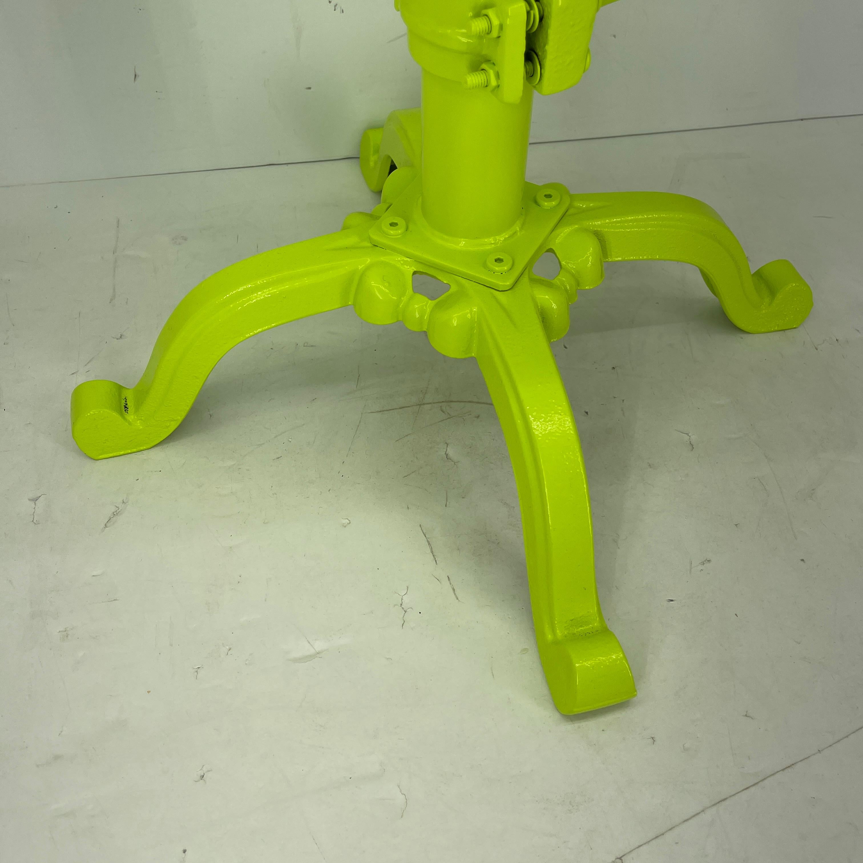 Vintage Industrial Metal Tractor Seat Stool, Powder Coated Chartreuse For Sale 4