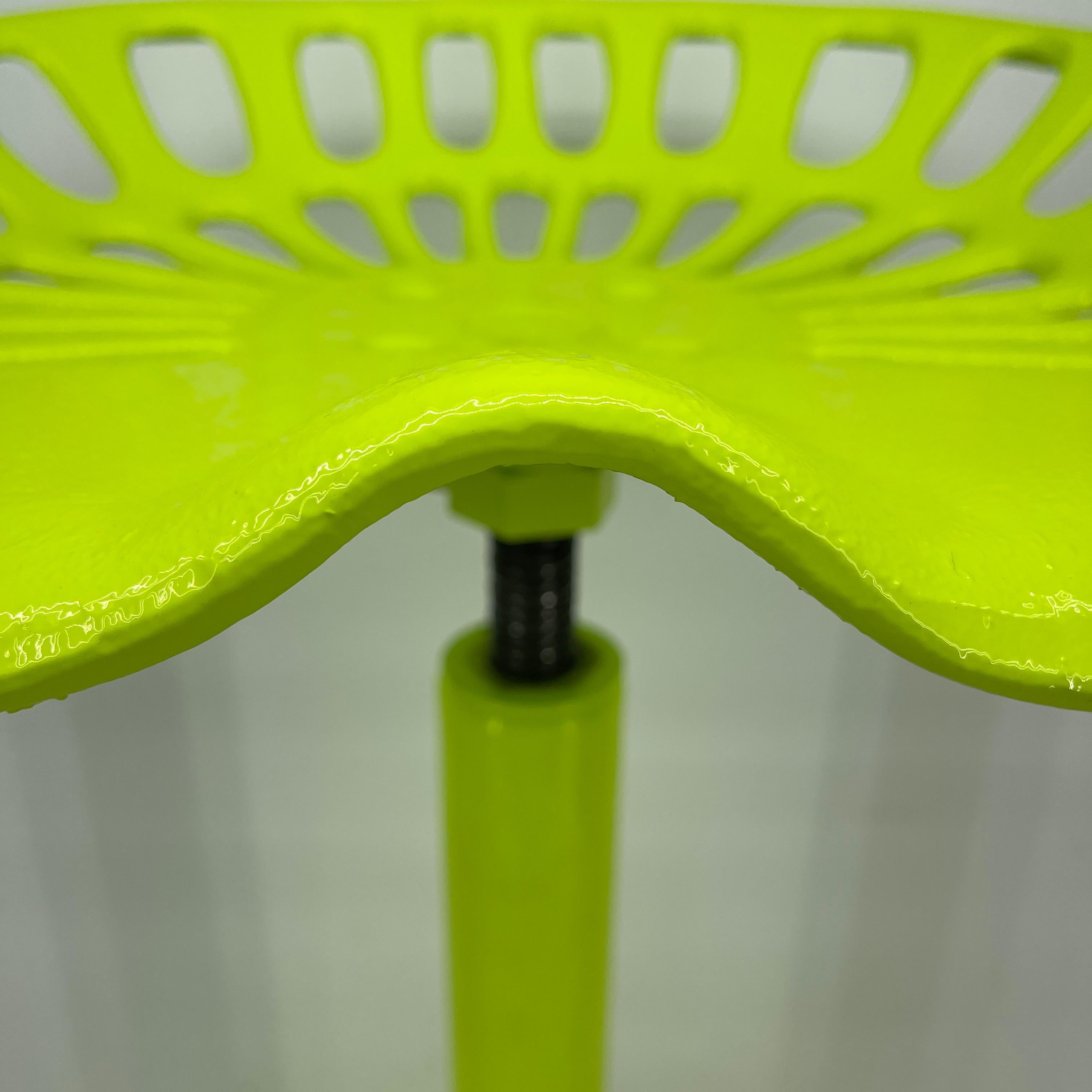 Vintage Industrial Metal Tractor Seat Stool, Powder Coated Chartreuse For Sale 6