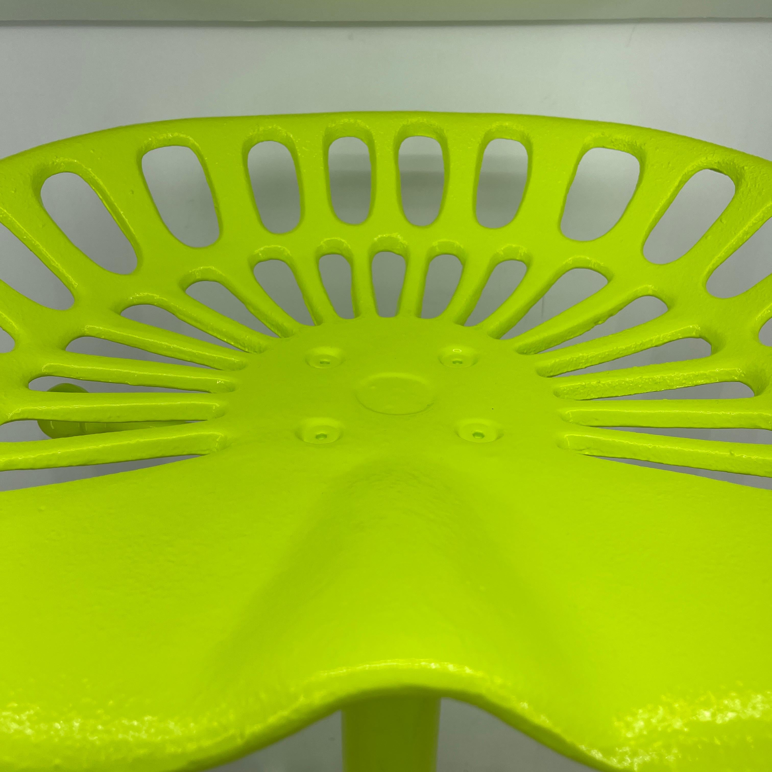 Vintage Industrial Metal Tractor Seat Stool, Powder Coated Chartreuse For Sale 7
