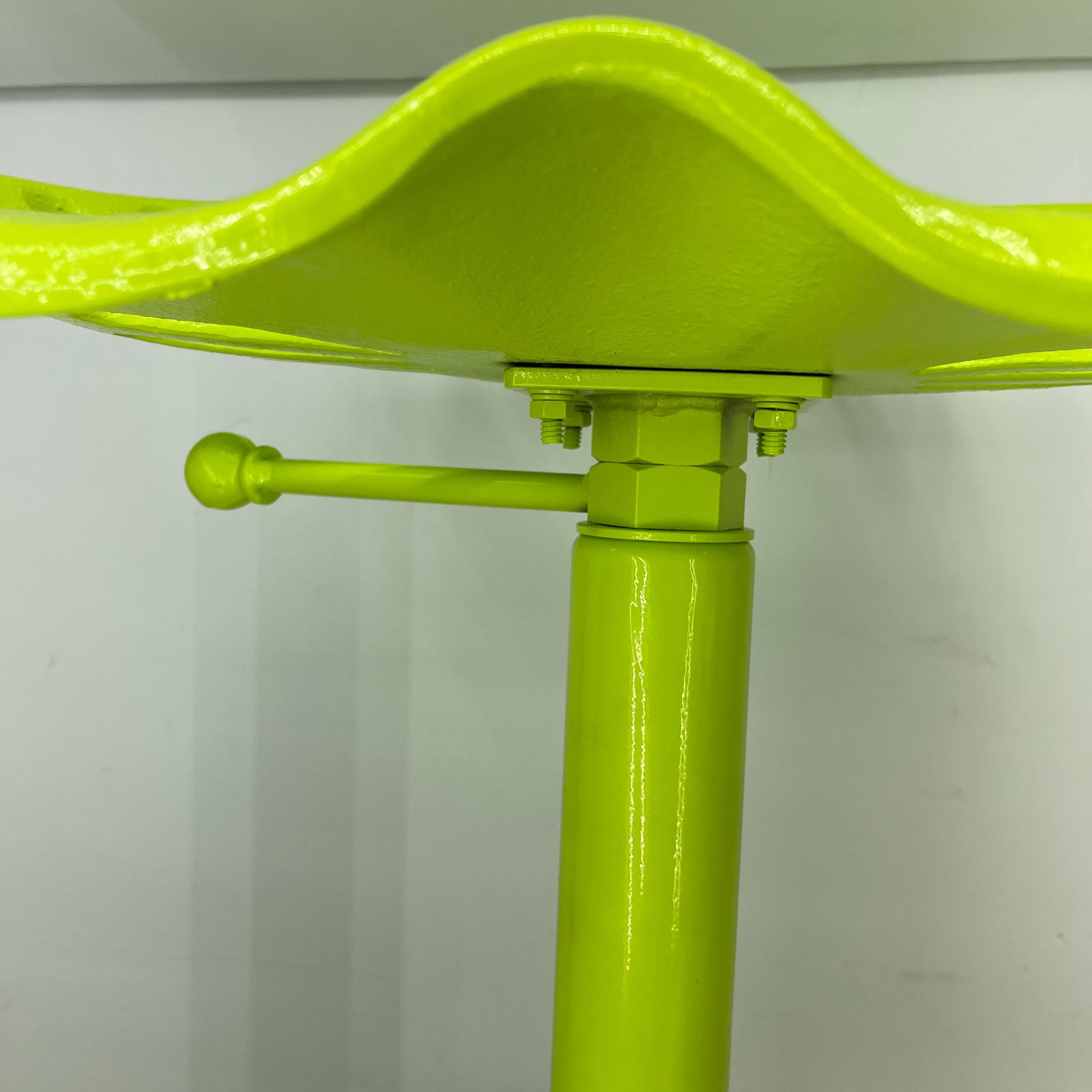 Vintage Industrial Metal Tractor Seat Stool, Powder Coated Chartreuse For Sale 8