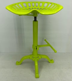 Vintage Industrial Metal Tractor Seat Stool, Powder Coated Chartreuse