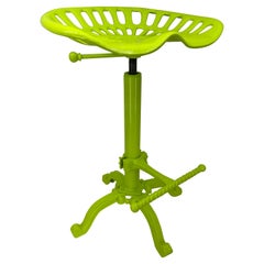 Vintage Industrial Metal Tractor Seat Stool, Powder Coated Chartreuse