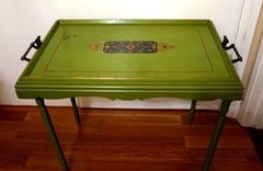 Vintage Chartreuse Painted Parcel and Gilt Folding Tray Table by Ferguson