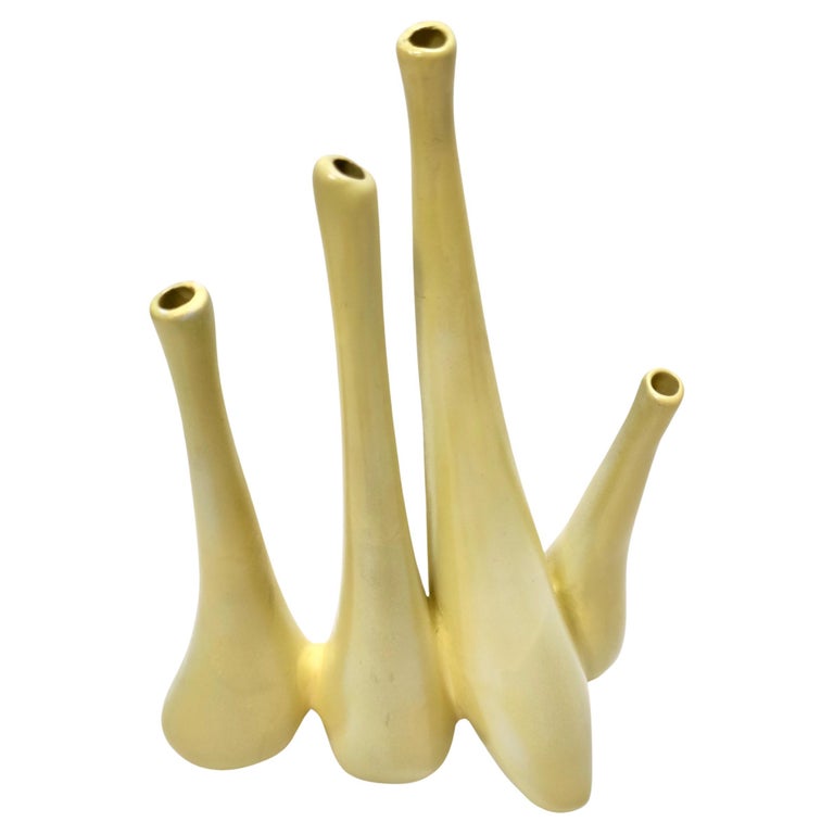 Yellow Polished Ceramic Vase "Polivasetto" by Antonia Campi for Laveno For Sale
