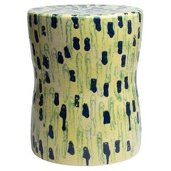 Chartreuse Unique Glazed Stoneware Stool by Pascale Girardin