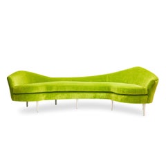 Chartreuse Velvet Serpentine Sofa with Tapered Bone Legs