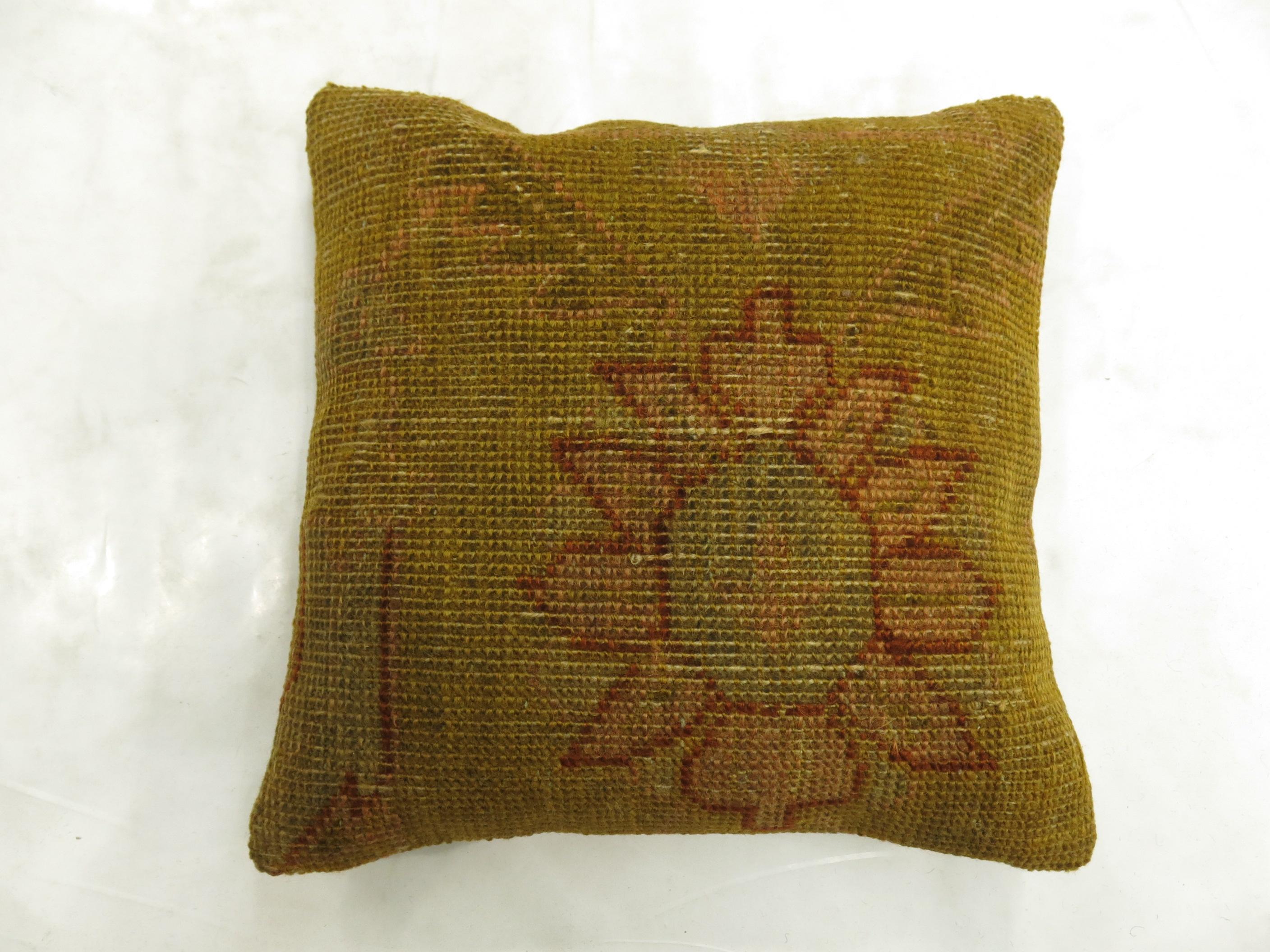 Chartruese Turkish Oushak Small Square Rug Pillow For Sale 1