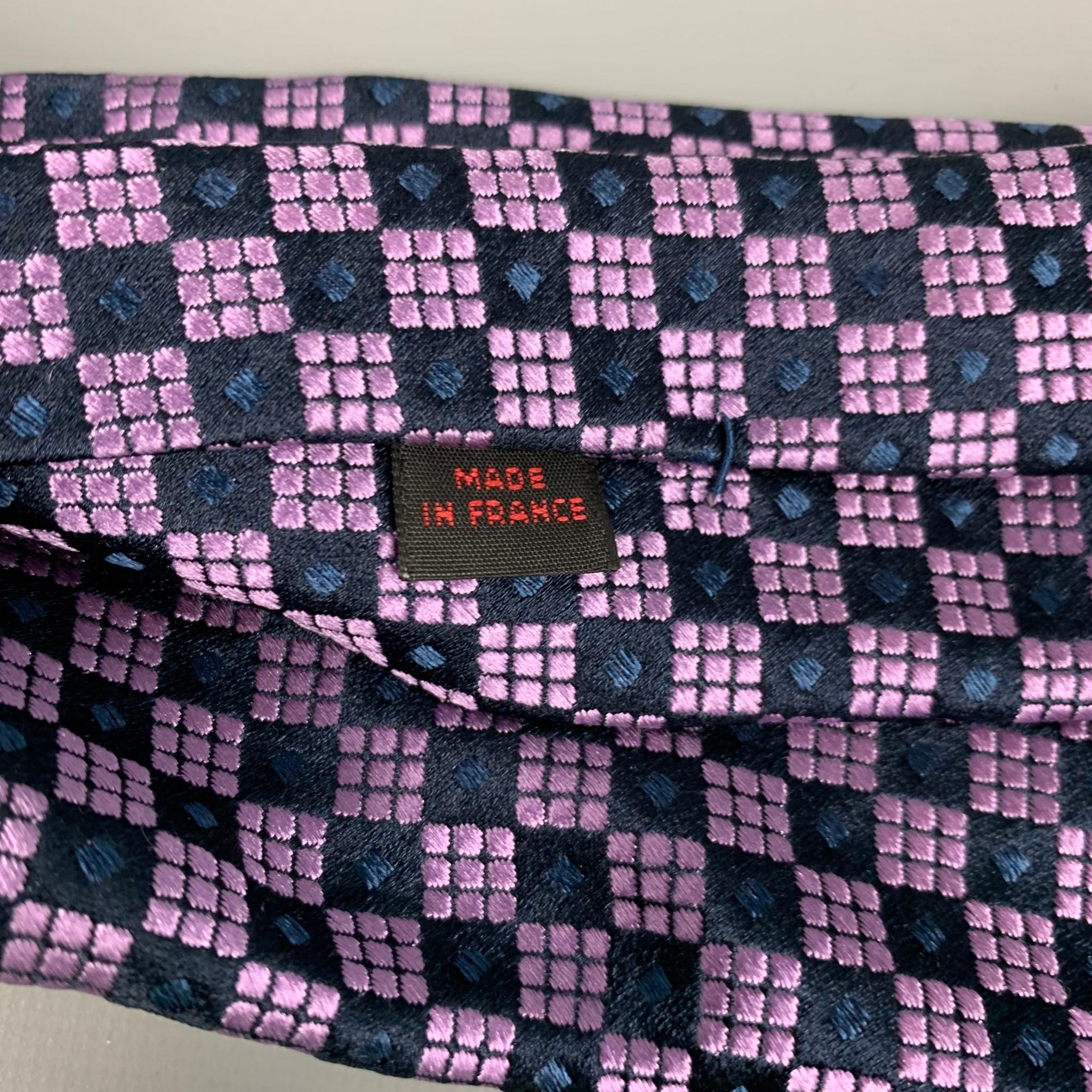 CHARVET Black & Purple Dot Print Silk Tie In Good Condition In San Francisco, CA