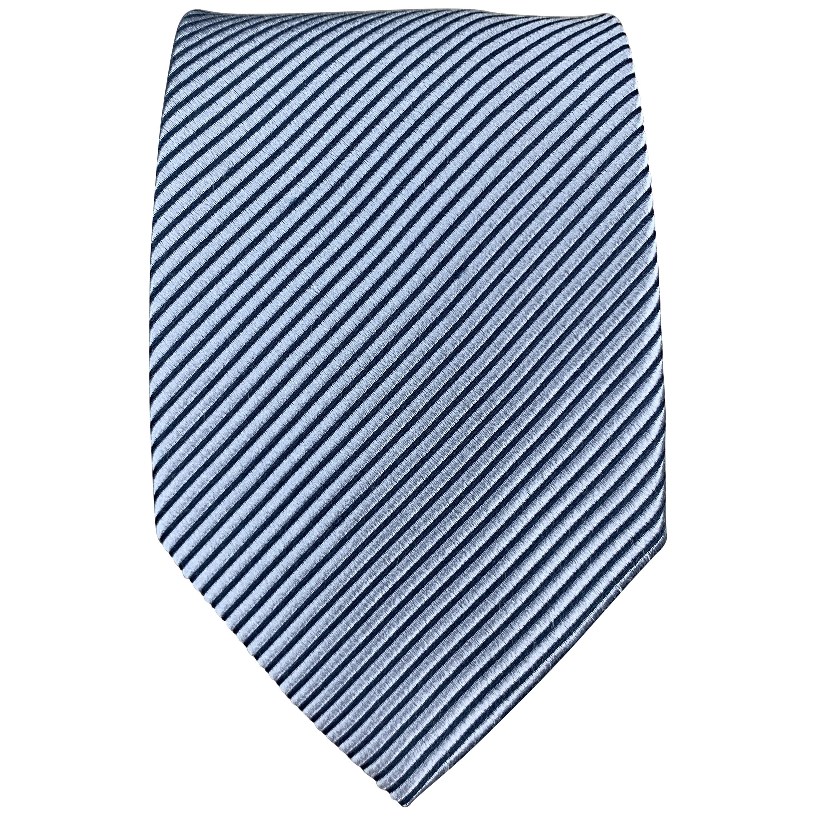 CHARVET Blue Shiny Striped Silk Tie
