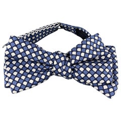 CHARVET Blue & White Spot Print Silk Bow Tie