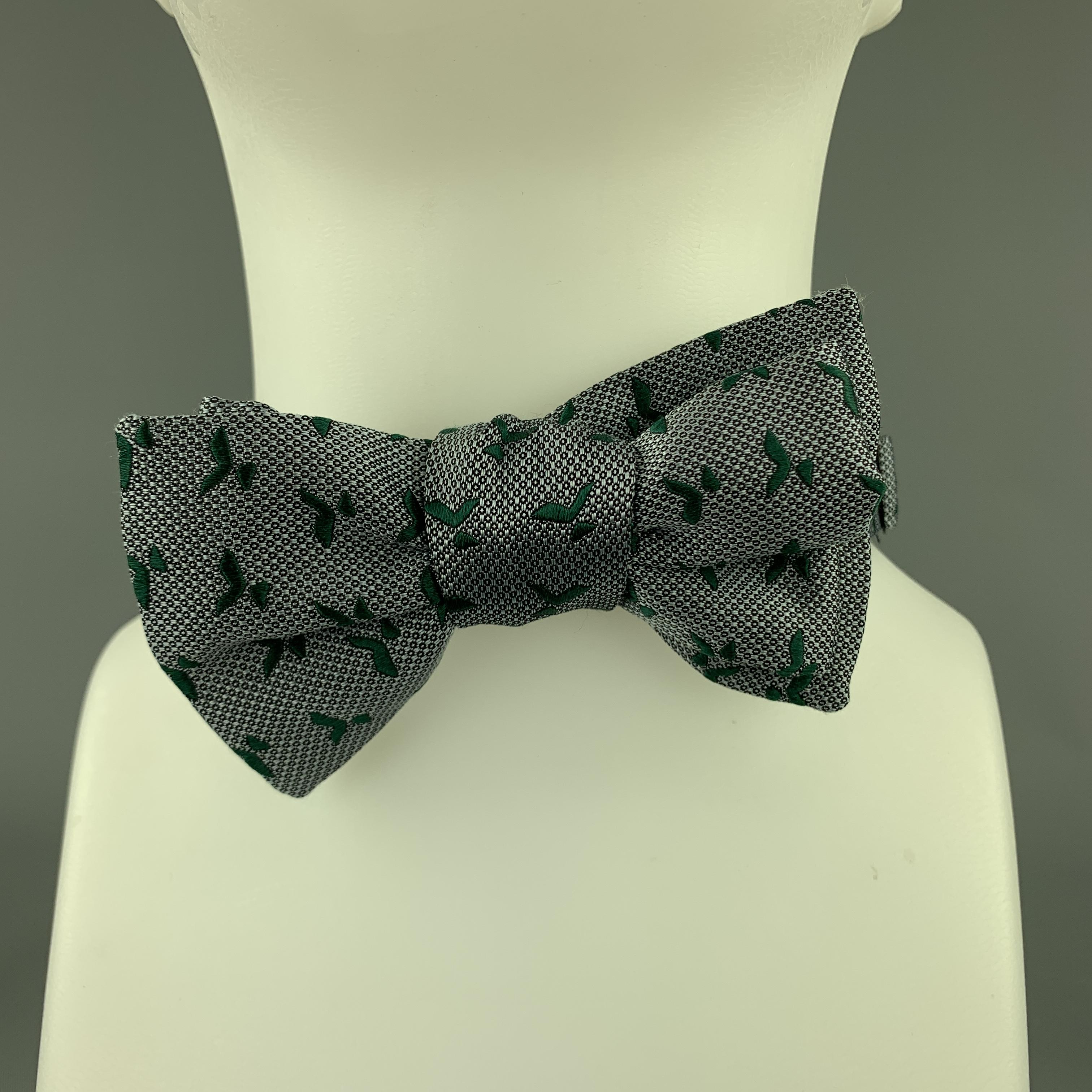 Black CHARVET Gray & Green Print Silk Bow Tie