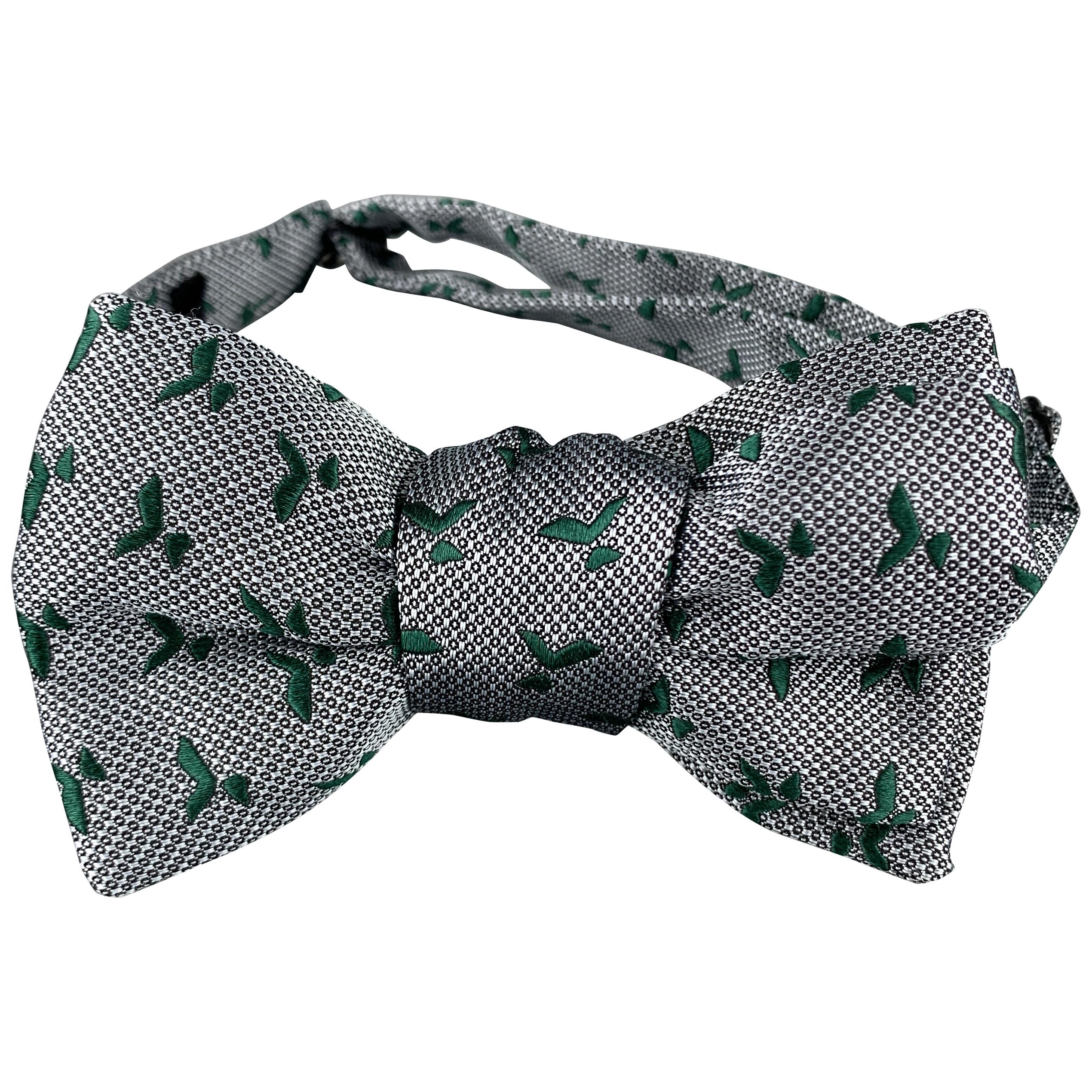 CHARVET Gray & Green Print Silk Bow Tie