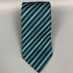 CHARVET Navy & Green Stripe Silk Tie