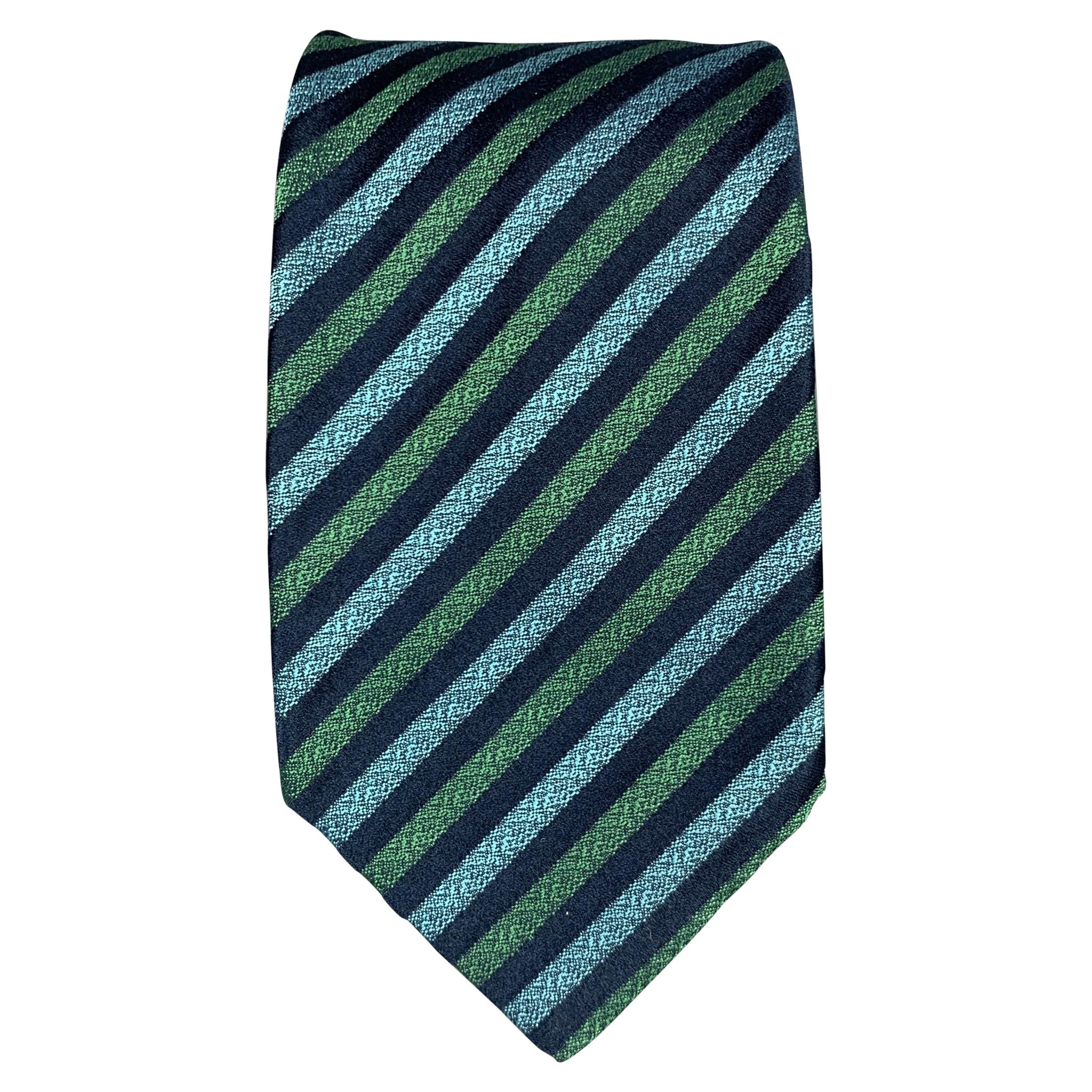 CHARVET Navy and Green Stripe Silk Tie at 1stDibs
