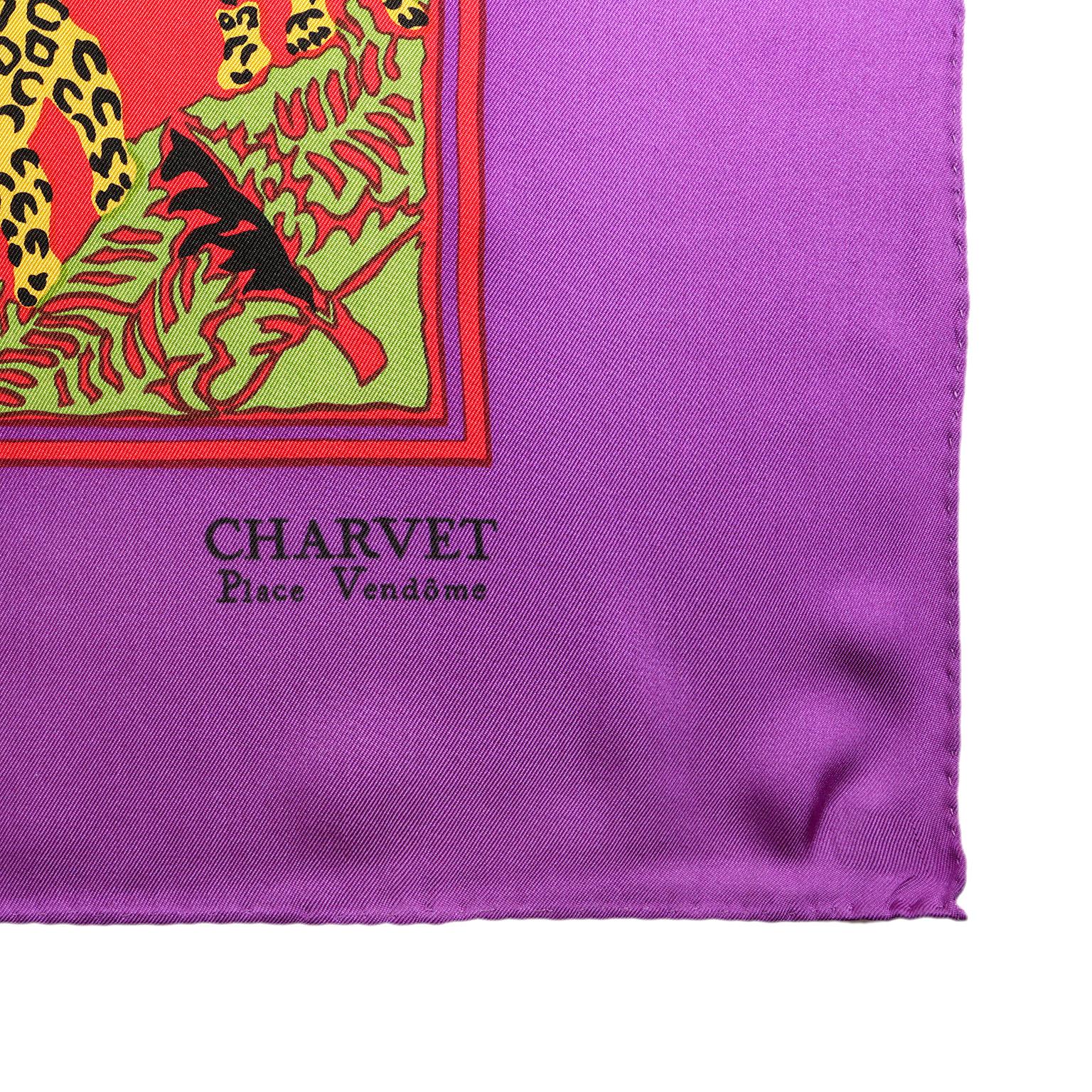 Charvet Place Vendome Purple Silk Scarf In Excellent Condition In Palm Beach, FL