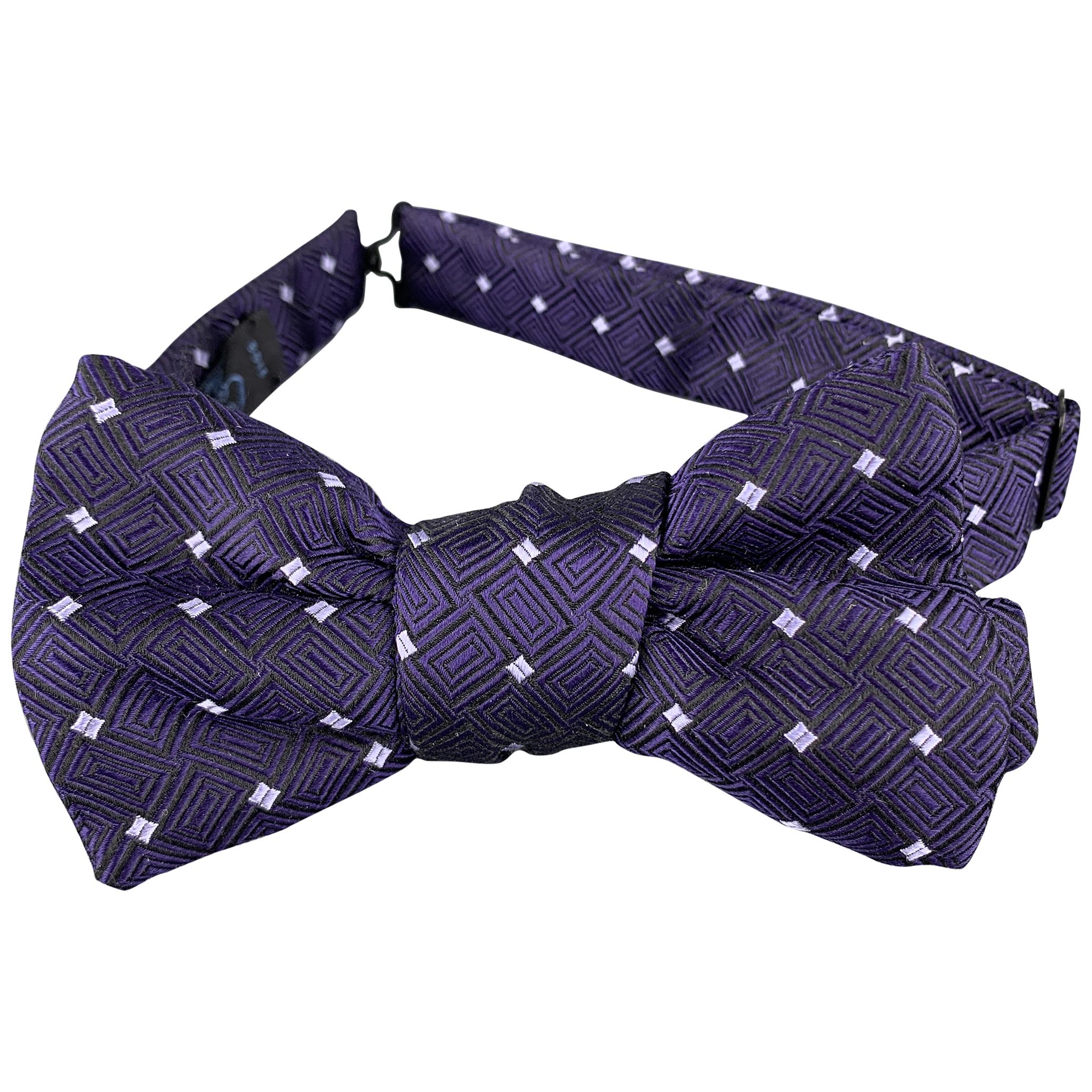 CHARVET Purple Geometric Print Silk Bow Tie