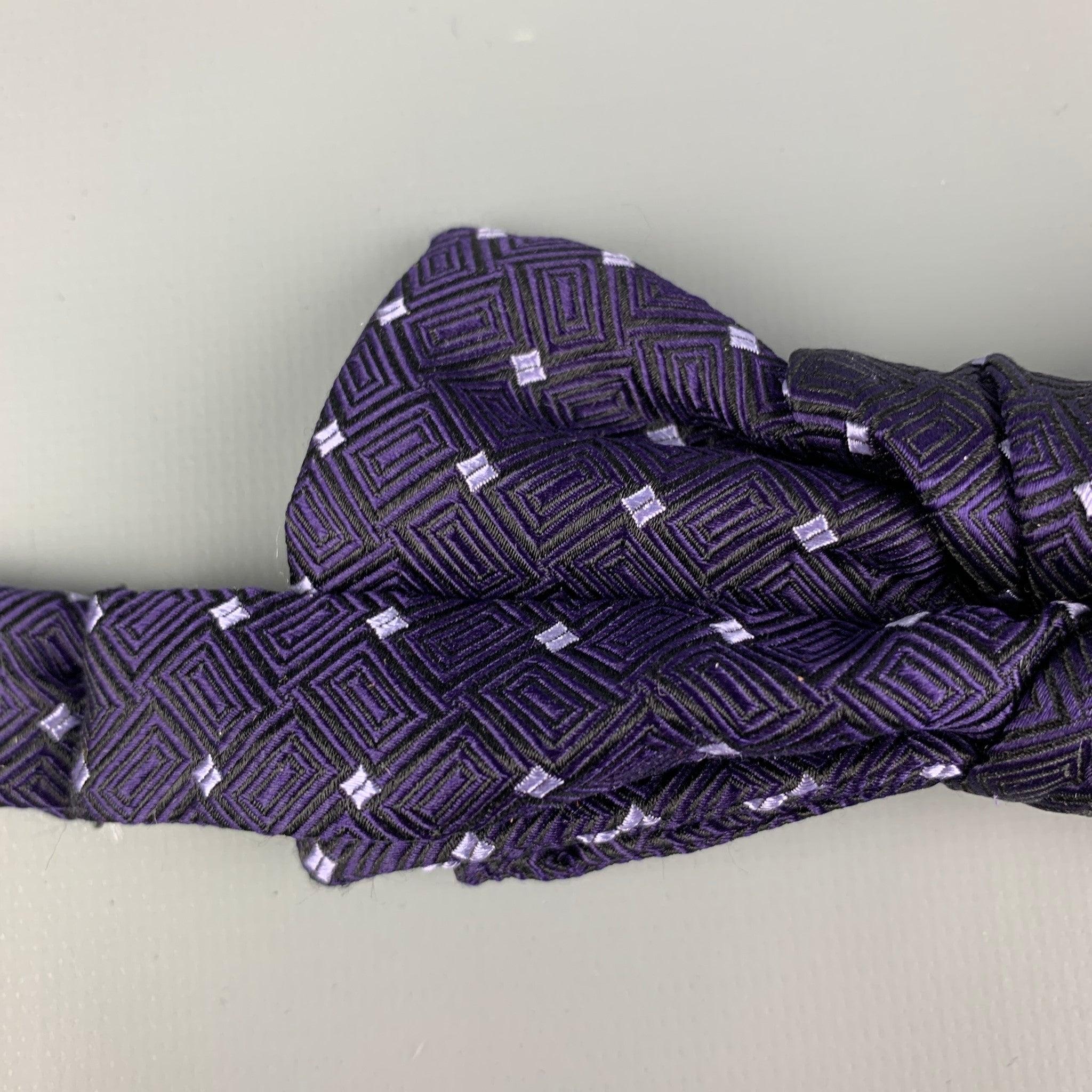 CHARVET Purple & White Squares Silk Bow Tie In Good Condition For Sale In San Francisco, CA
