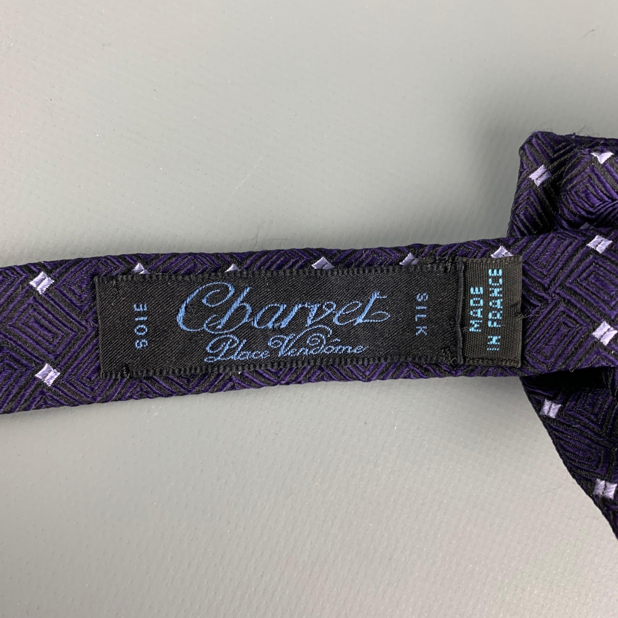 CHARVET Purple White Squares Silk Bowtie In Good Condition For Sale In San Francisco, CA