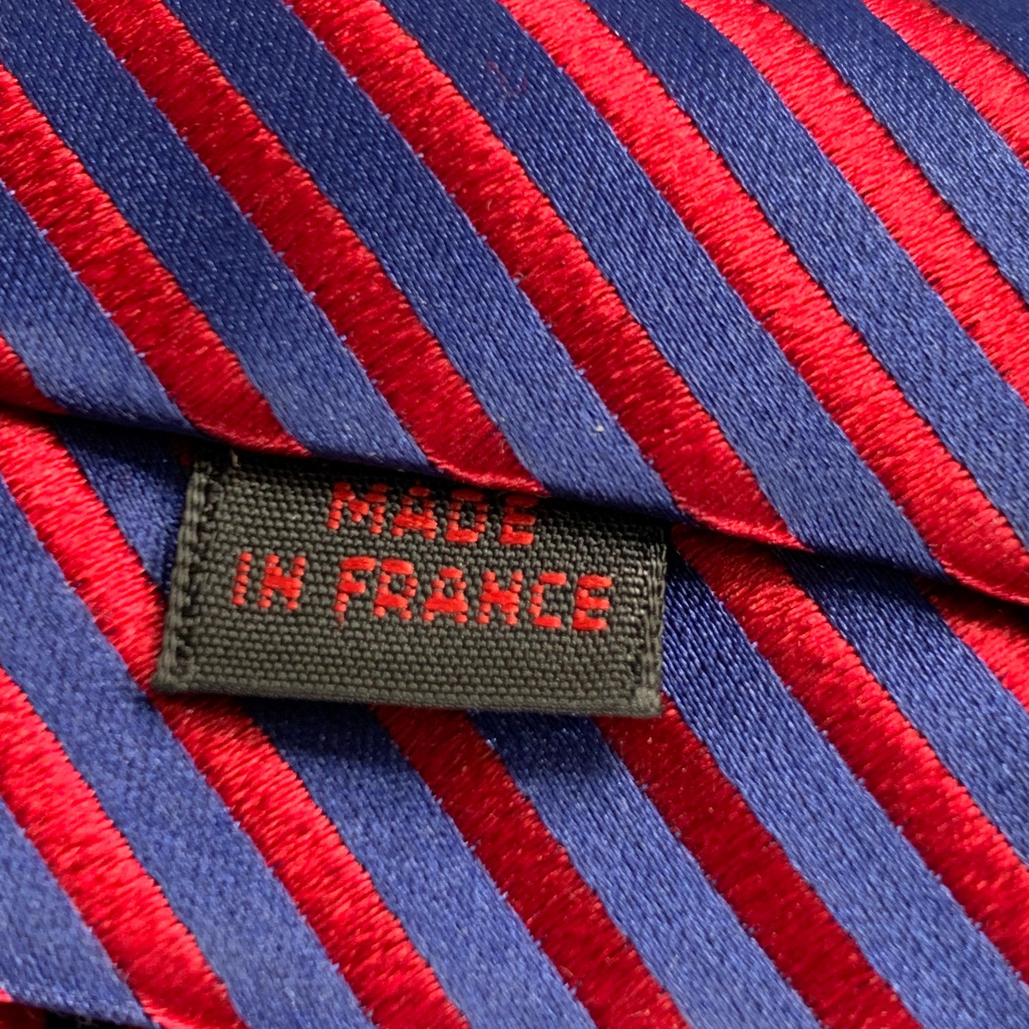 CHARVET Red Blue Diagonal Stripe Silk Tie In Good Condition In San Francisco, CA