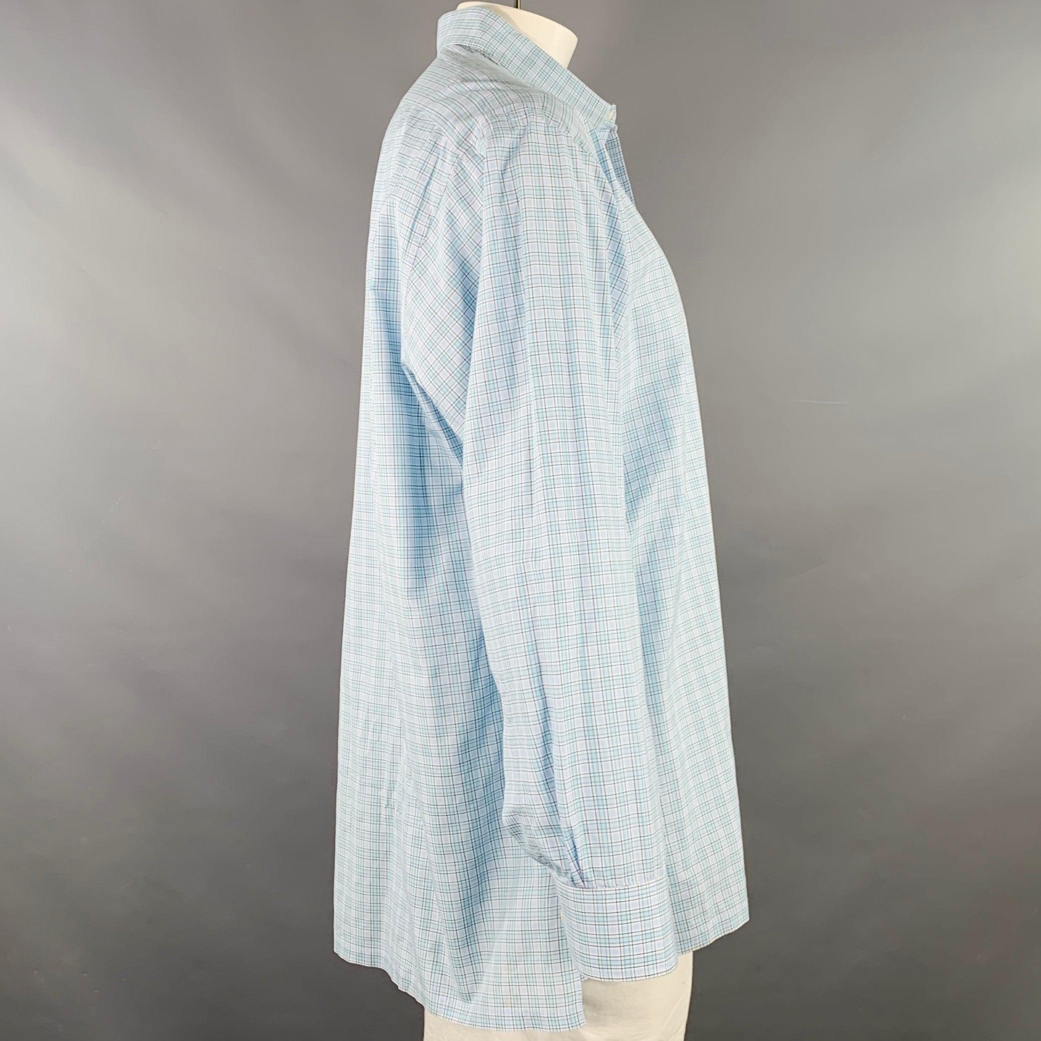 CHARVET Größe L Blau-grün kariertes langärmeliges Hemd aus Baumwolle (Grau) im Angebot