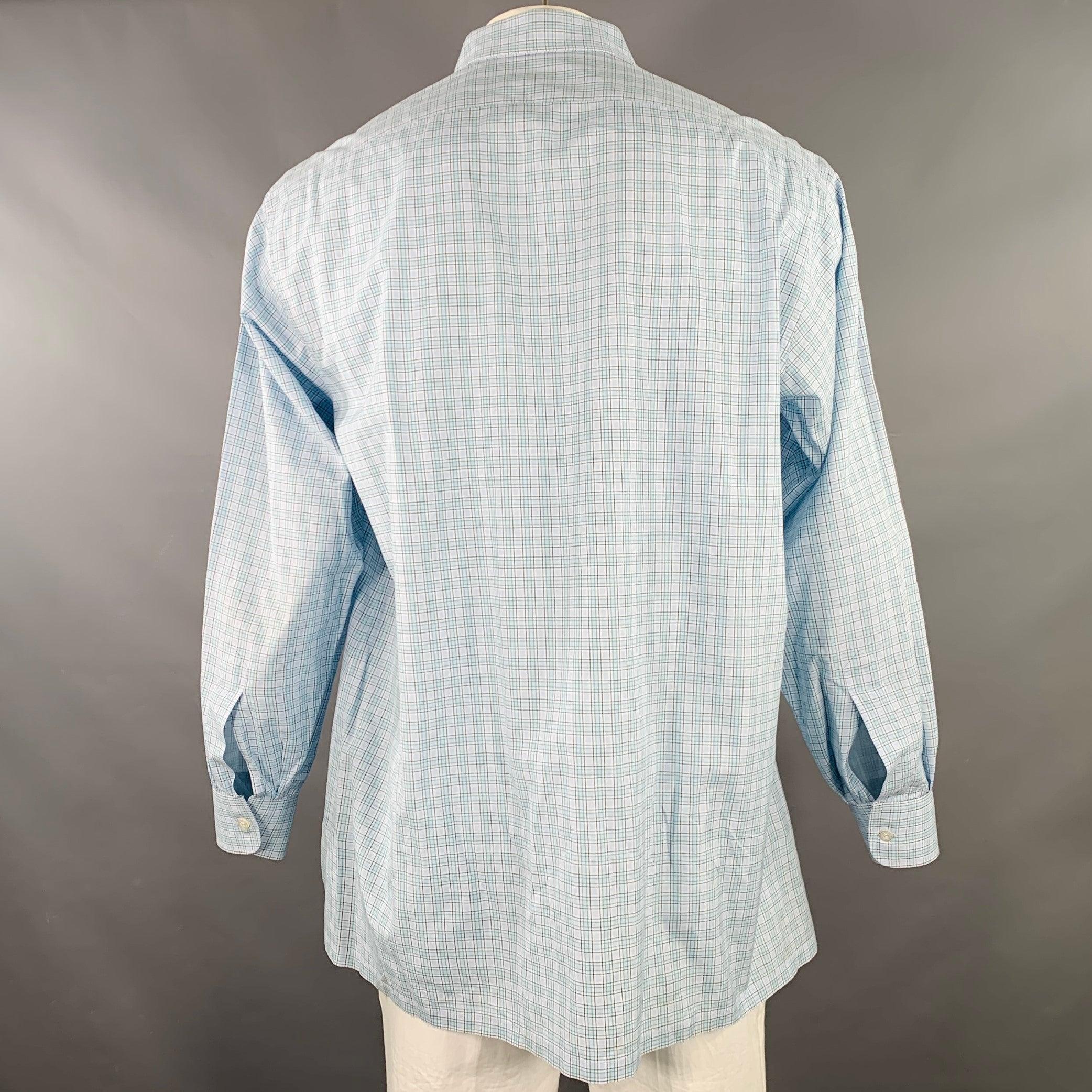 CHARVET Größe L Blau-grün kariertes langärmeliges Hemd aus Baumwolle im Zustand „Gut“ im Angebot in San Francisco, CA