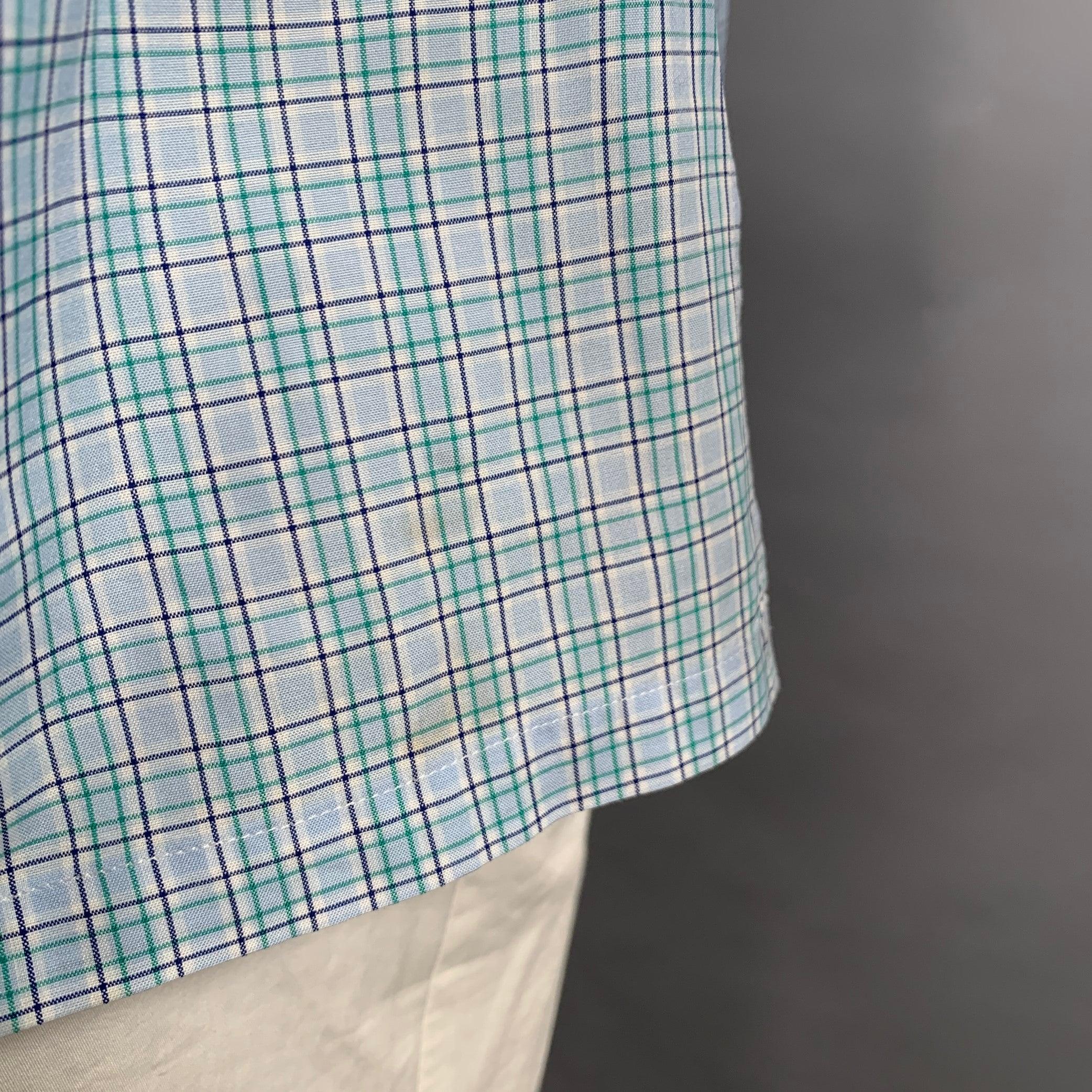 CHARVET Größe L Blau-grün kariertes langärmeliges Hemd aus Baumwolle Herren im Angebot