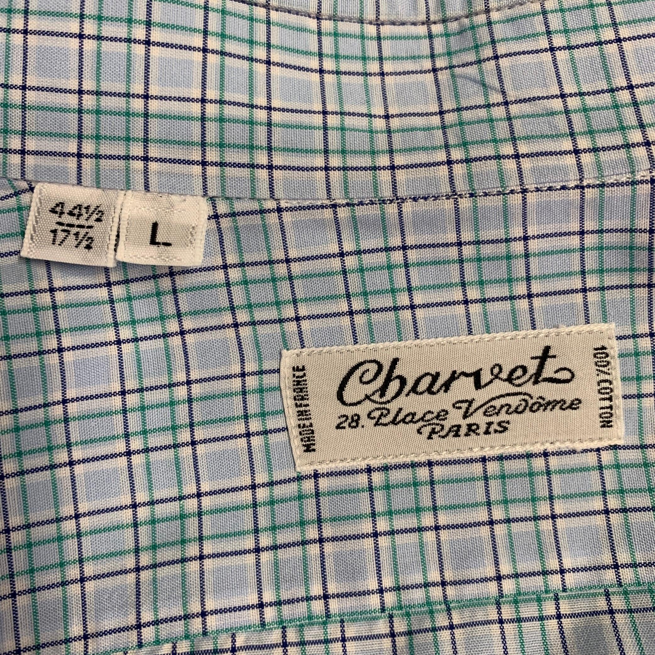 CHARVET Größe L Blau-grün kariertes langärmeliges Hemd aus Baumwolle im Angebot 1