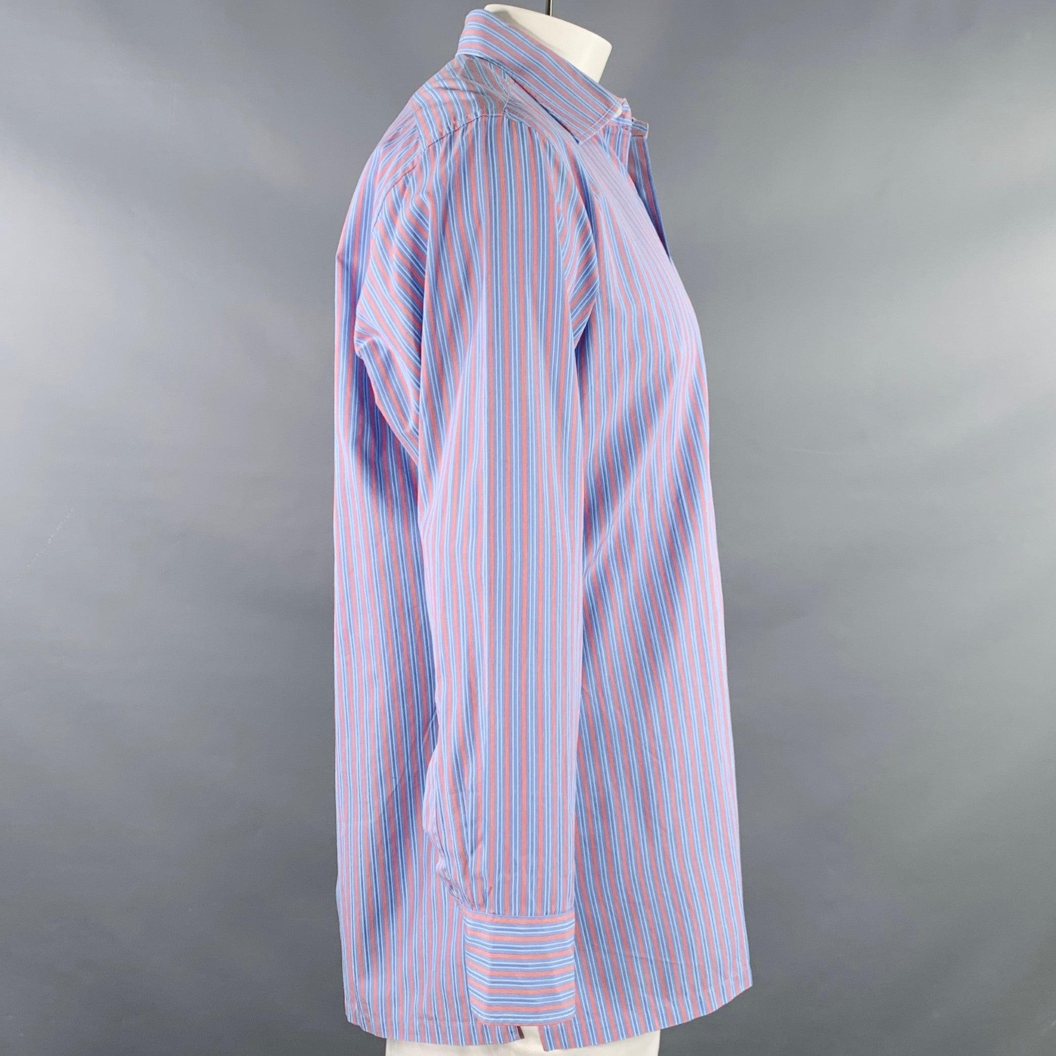 CHARVET Größe L Blau Rosa gestreiftes langärmeliges Hemd aus Baumwolle mit geschwungenem Cutaway-Druck (Violett) im Angebot