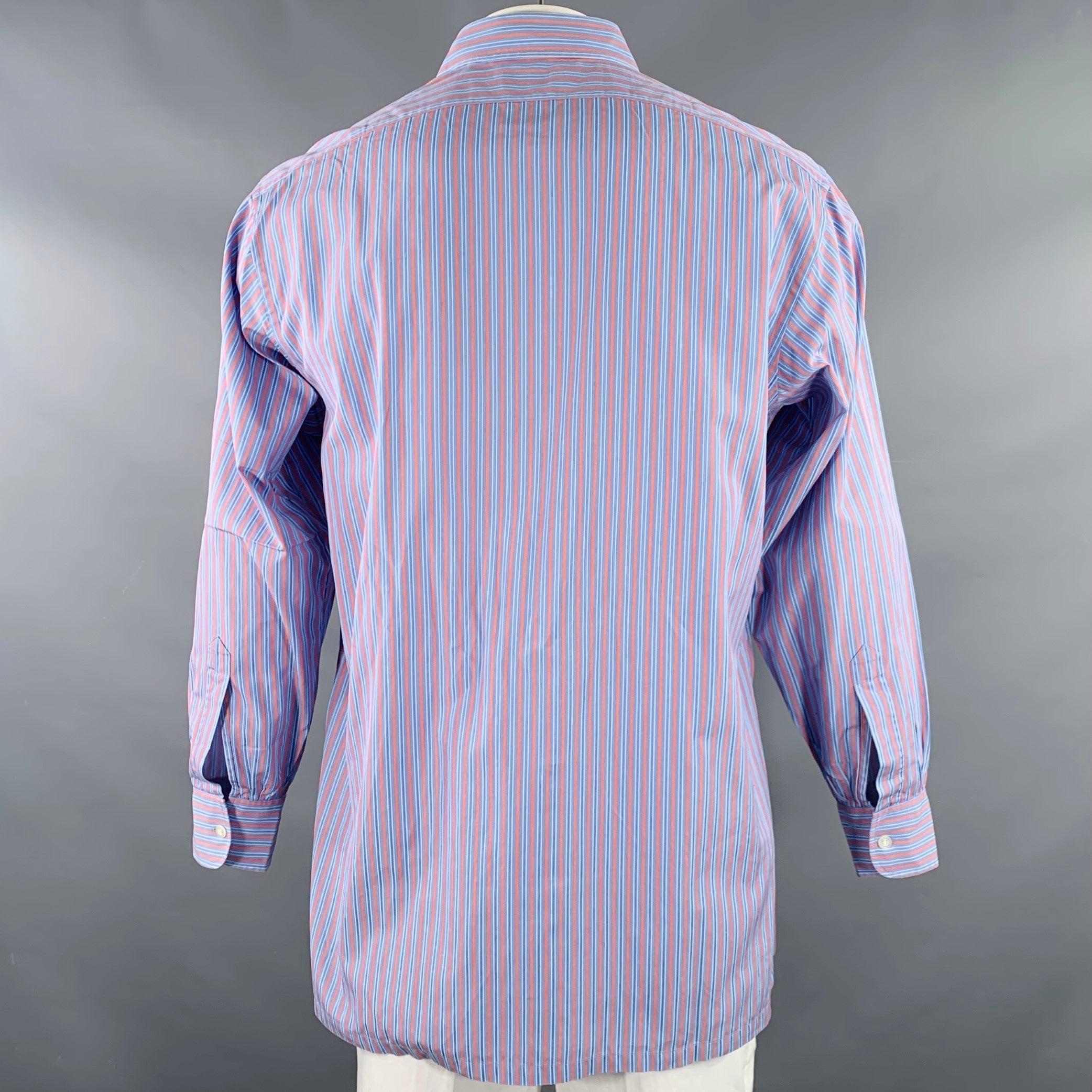 CHARVET Größe L Blau Rosa gestreiftes langärmeliges Hemd aus Baumwolle mit geschwungenem Cutaway-Druck im Zustand „Gut“ im Angebot in San Francisco, CA