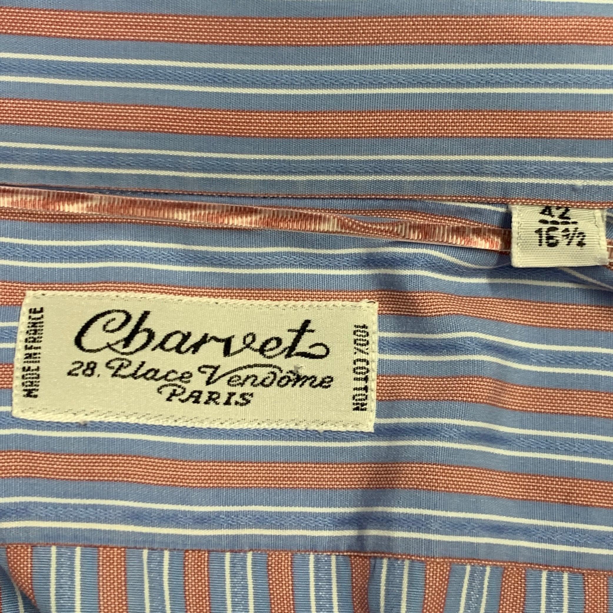 CHARVET Größe L Blau Rosa gestreiftes langärmeliges Hemd aus Baumwolle mit geschwungenem Cutaway-Druck im Angebot 1